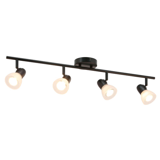 Modern Track Light Fixture, 4-Light Ceiling Mount, Black with Frosted Glass Shades XB-TR1237-4-MB