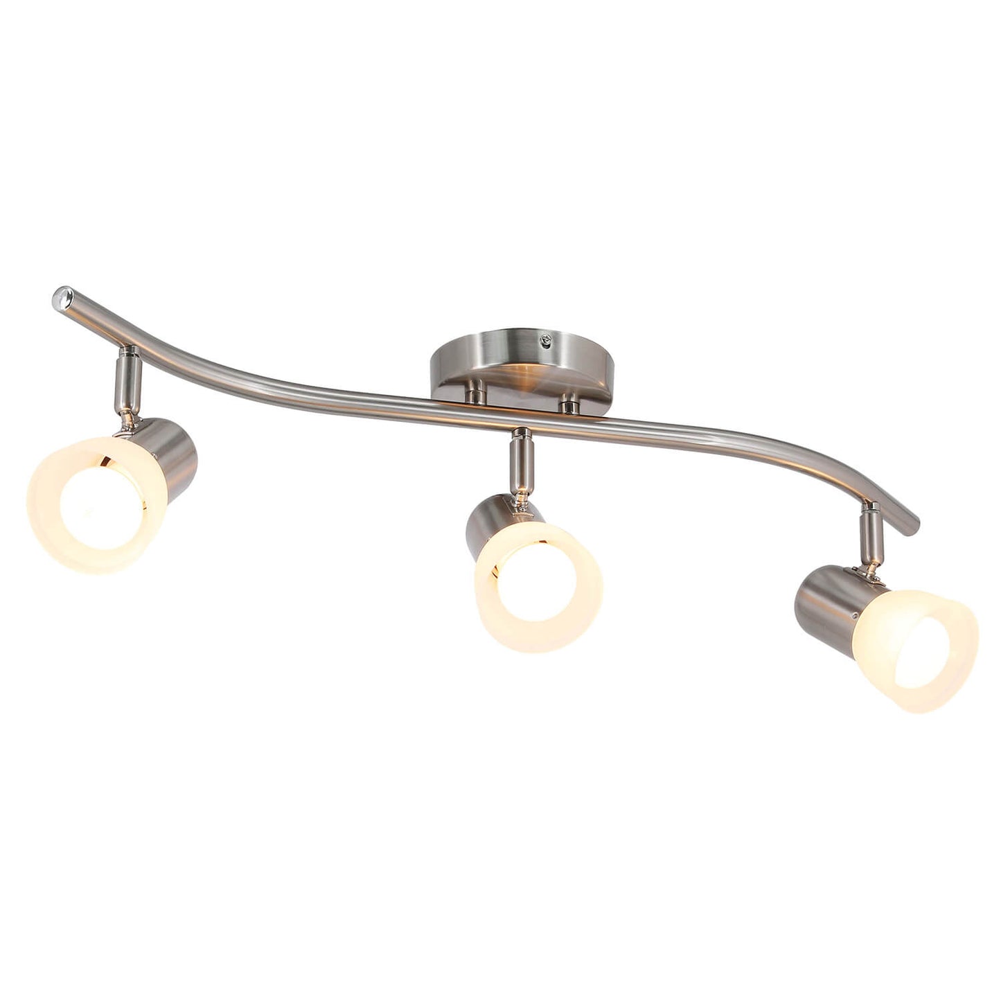 Track Lighting, 3-Light S-Shaped Rail, Brushed Nickel with Alabaster Glass Shades XB-TR1238-3-BN