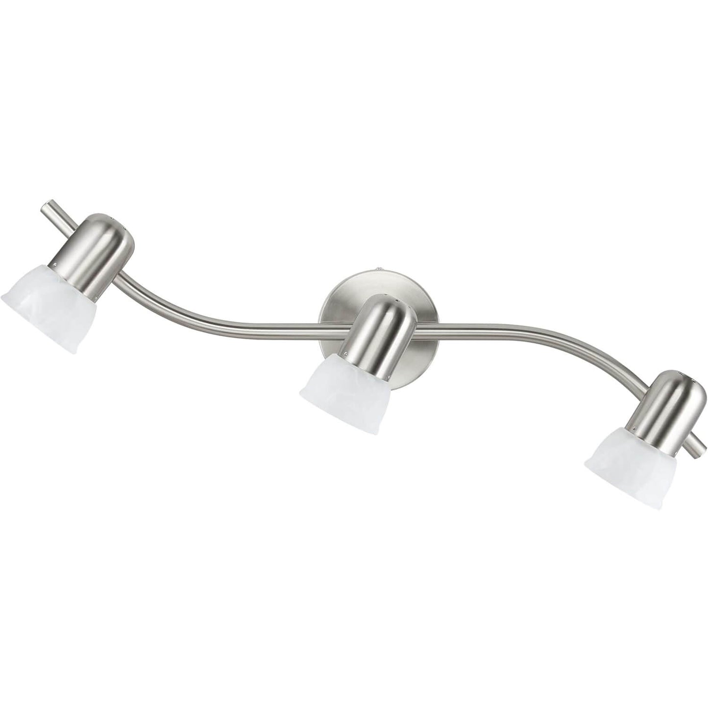 Track Lighting, 3-Light S-Shaped Rail, Brushed Nickel with Alabaster Glass Shades XB-TR1238-3-BN