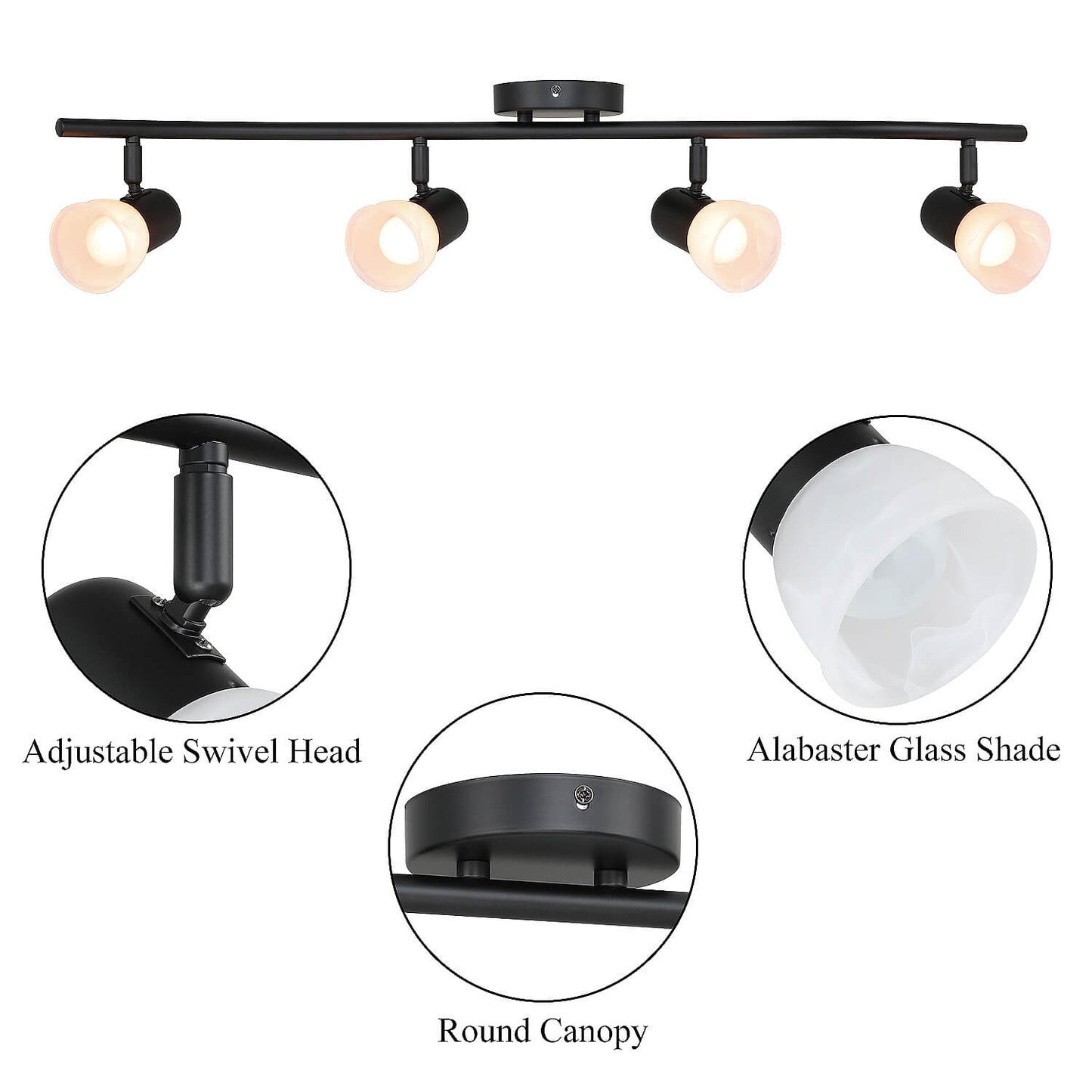 Modern 4 Light Track Light with Adjustable Head Fixed Wave Spot Ceiling Fixtures XB-TR1238-4-MB