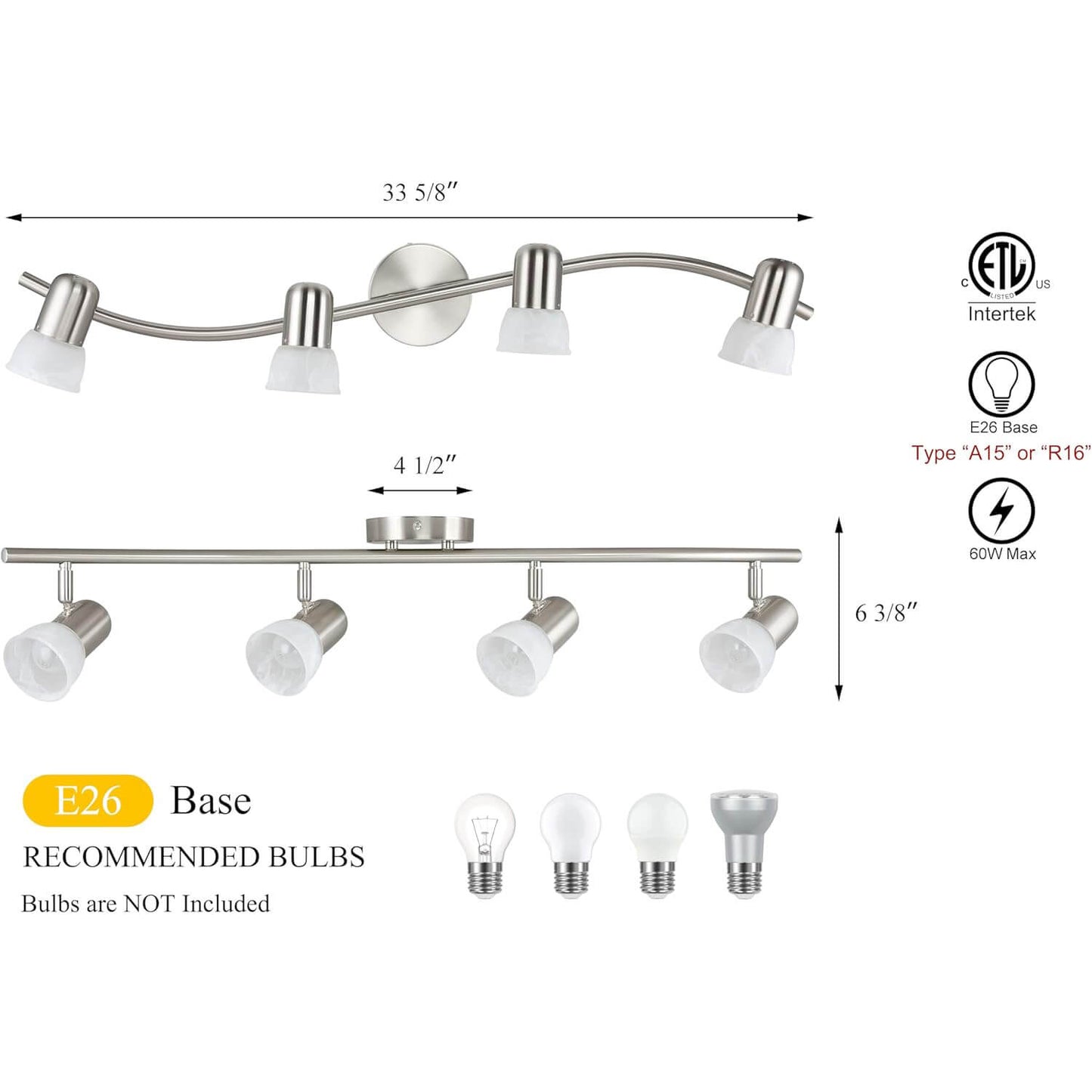 Modern Glass Track Lighting Bar Nickel Finish XB-TR1238-4-BN