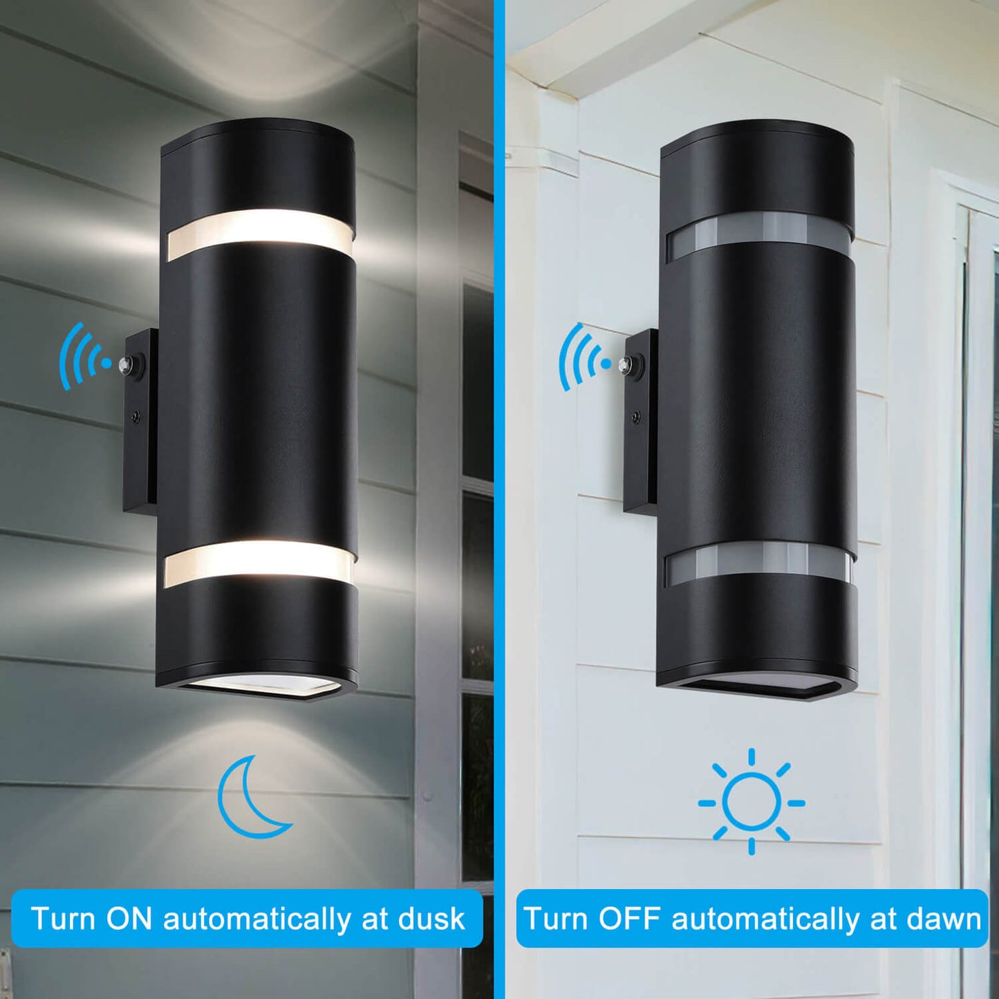 Dusk to Dawn Black Outdoor Sconce - 2-Light Waterproof Wall Light XB-W1112-SBK