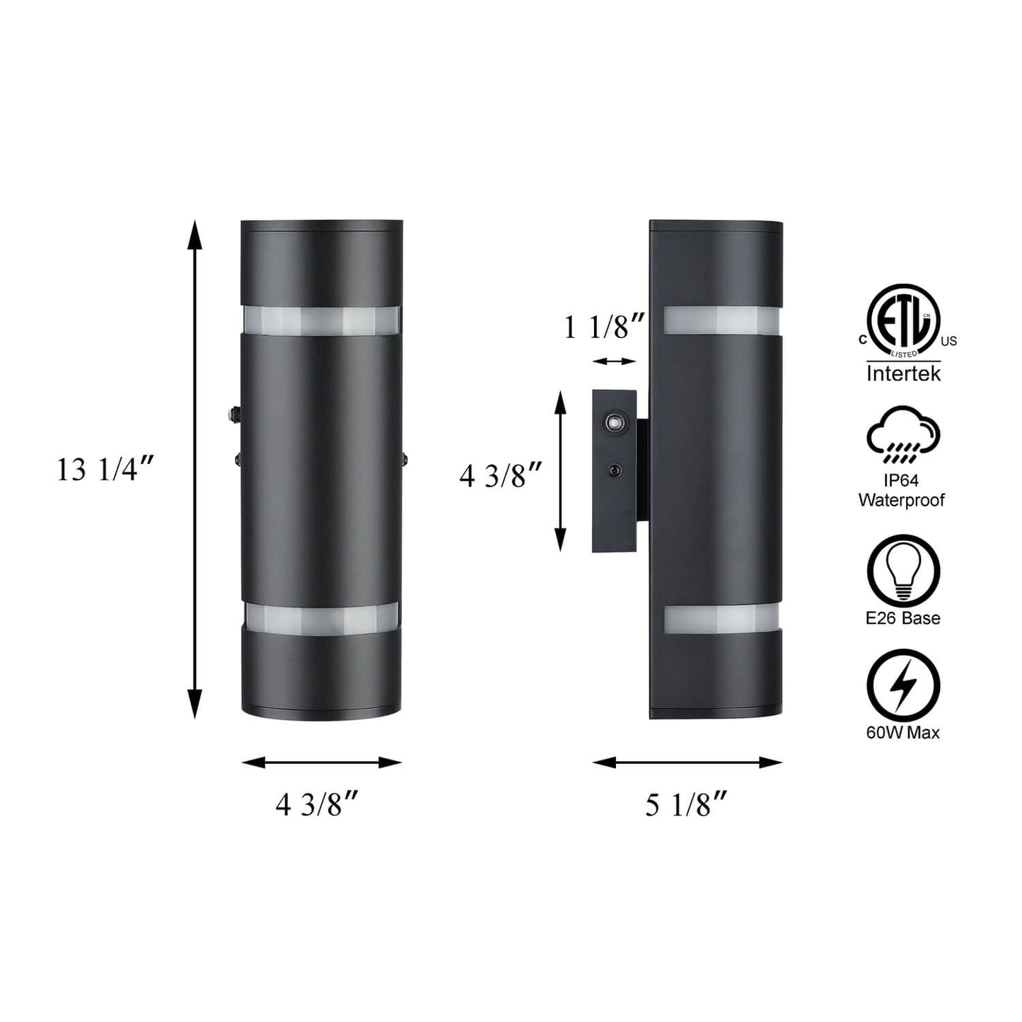 Dusk to Dawn Black Outdoor Sconce - 2-Light Waterproof Wall Light XB-W1112-SBK