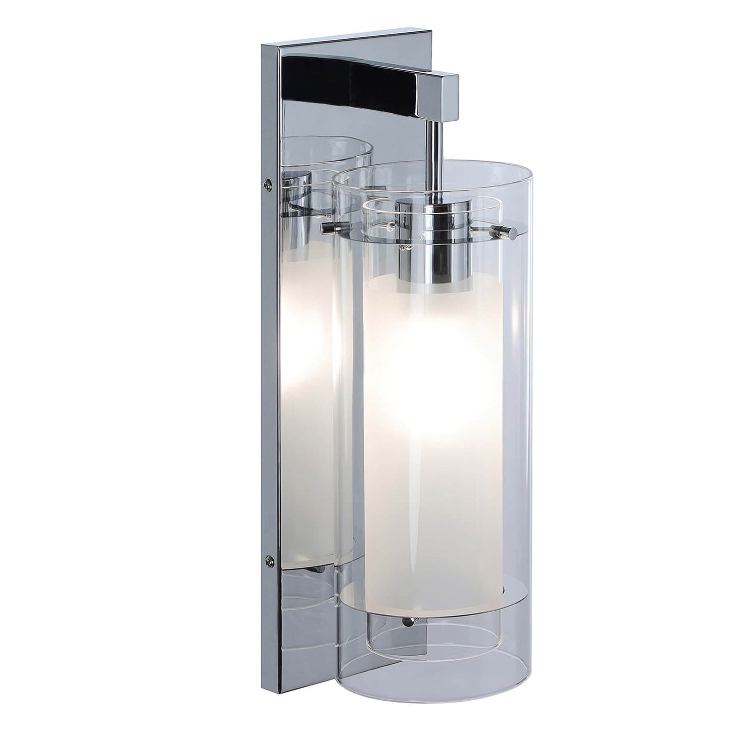 Set of 2 Modern Bathroom Wall Sconces, Clear and Frosted Glass Shade, Chrome XB-W1159-2-CH