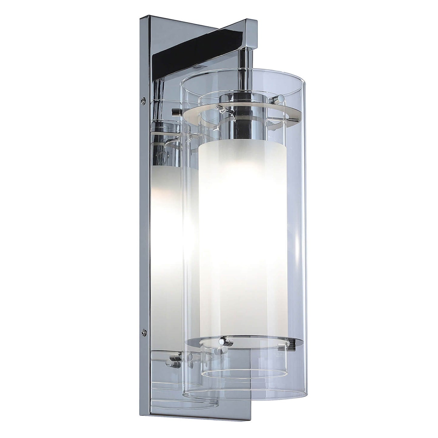 Modern Wall Sconce Light Fixture, Clear and Frosted Glass Shade, Chrome, 1-Light XB-W1159-CH