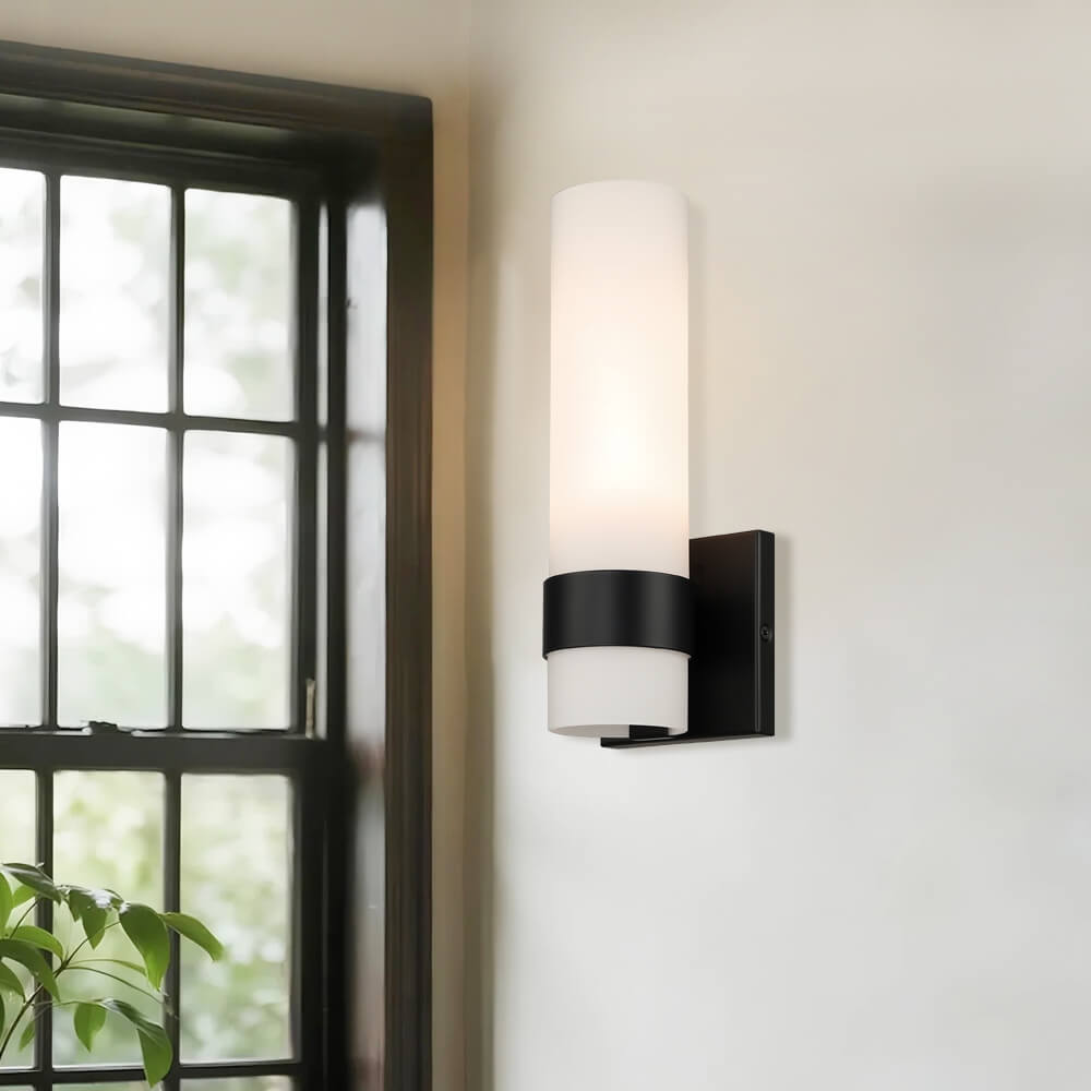 Modern Black Wall Sconce with White Glass for Bathroom and Bedroom XB-W1185-MB