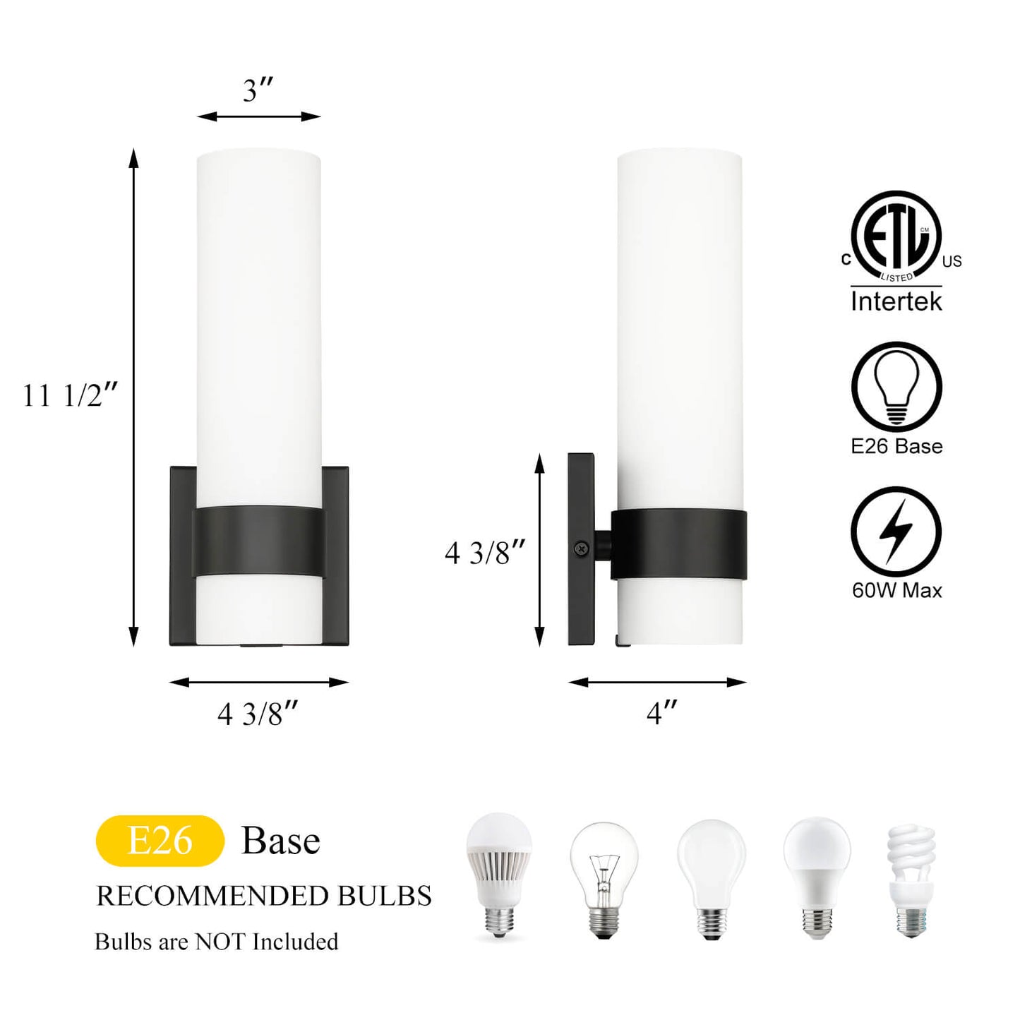 Modern Black Wall Sconce with White Glass for Bathroom and Bedroom XB-W1185-MB