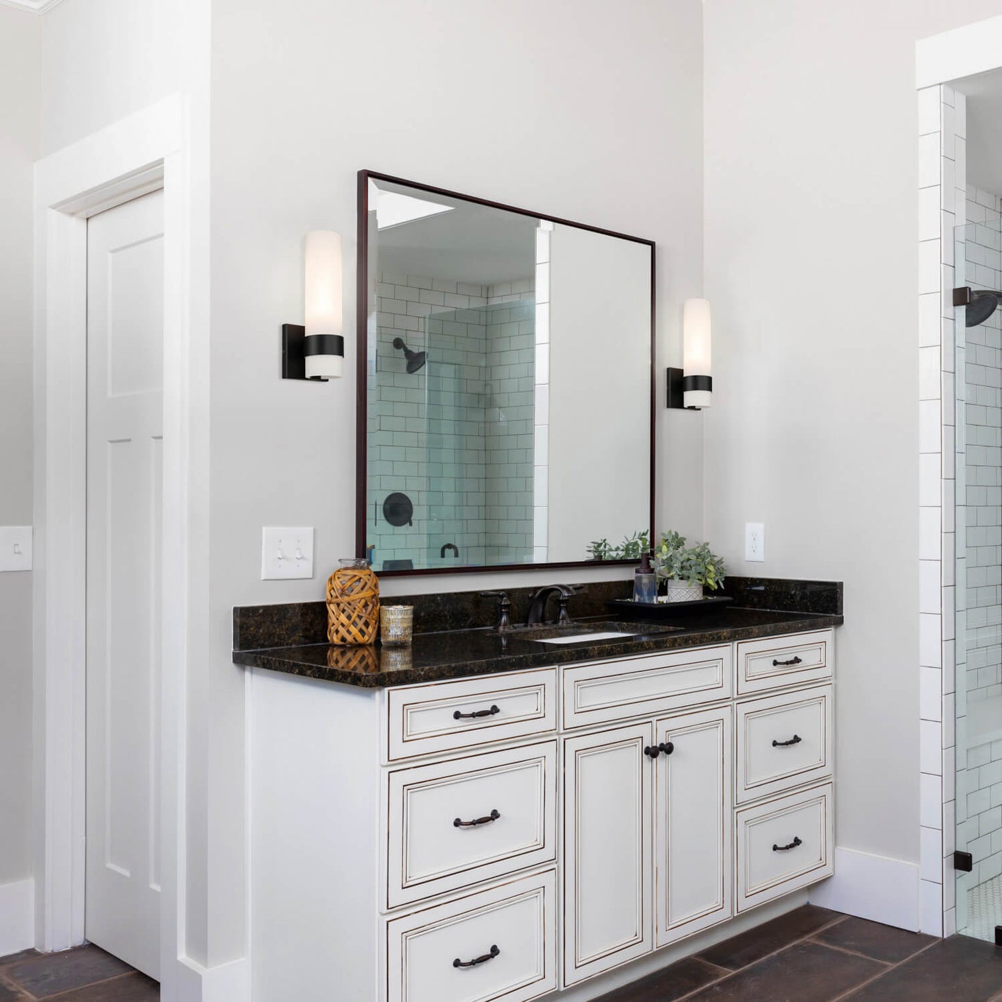 Modern Black Wall Sconce with White Glass for Bathroom and Bedroom XB-W1185-MB