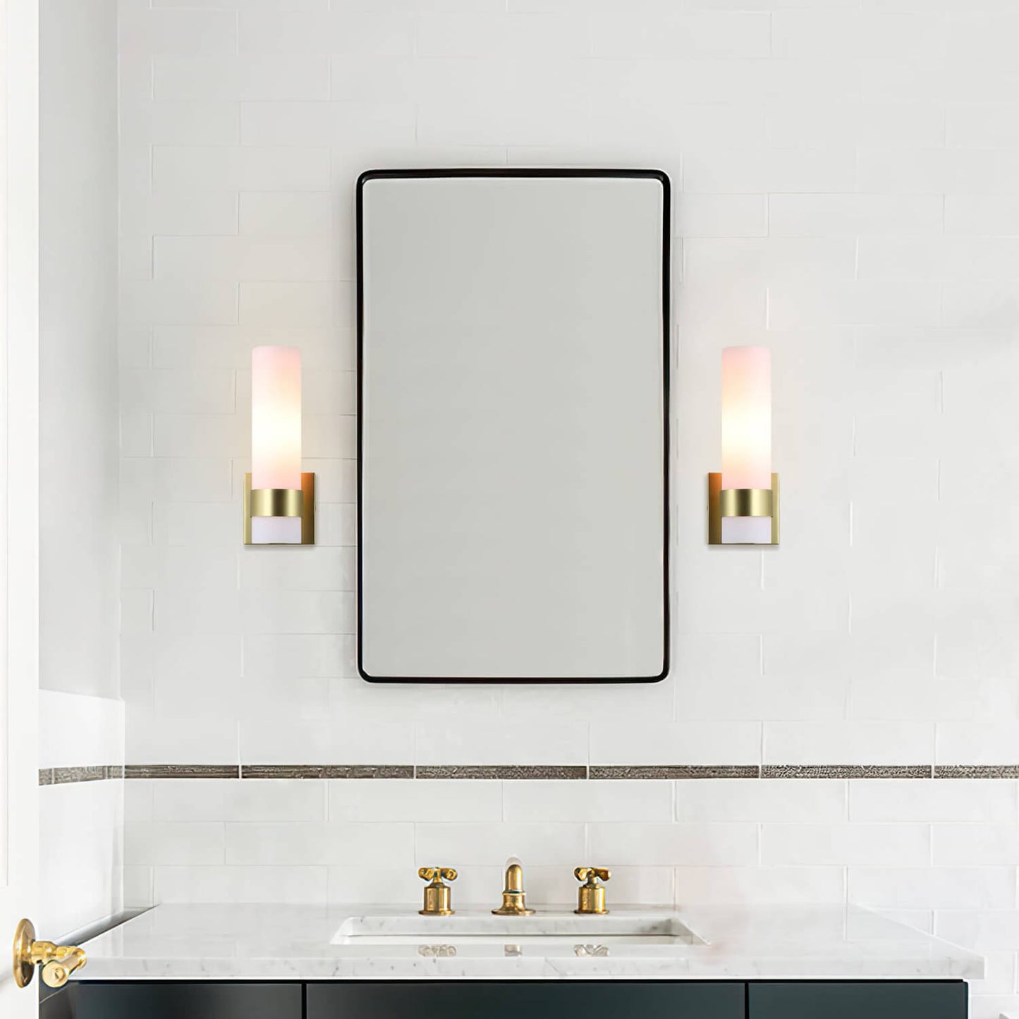 1-Light ADA Bathroom Wall Sconce with Tube Glass in Satin Brass XB-W1185-SB