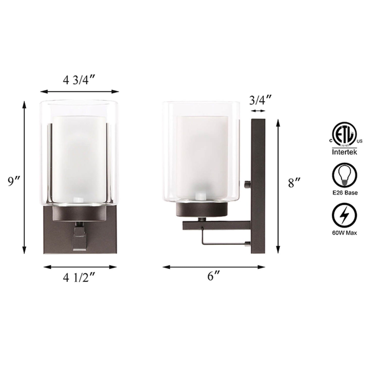 Dual Glass Bathroom Vanity Light in Dark Bronze XB-W1195-1-DB