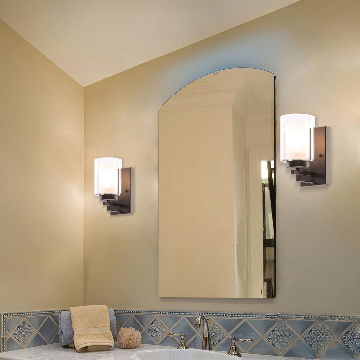 Dual Glass Bathroom Vanity Light in Dark Bronze XB-W1195-1-DB