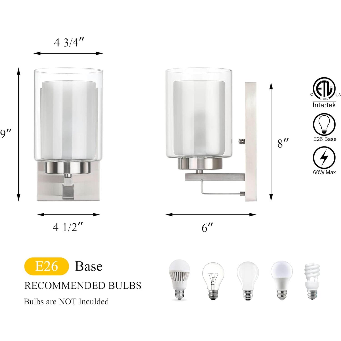 Modern Brushed Nickel Wall Light for Bathroom/Living Room XB-W1195-1-BN