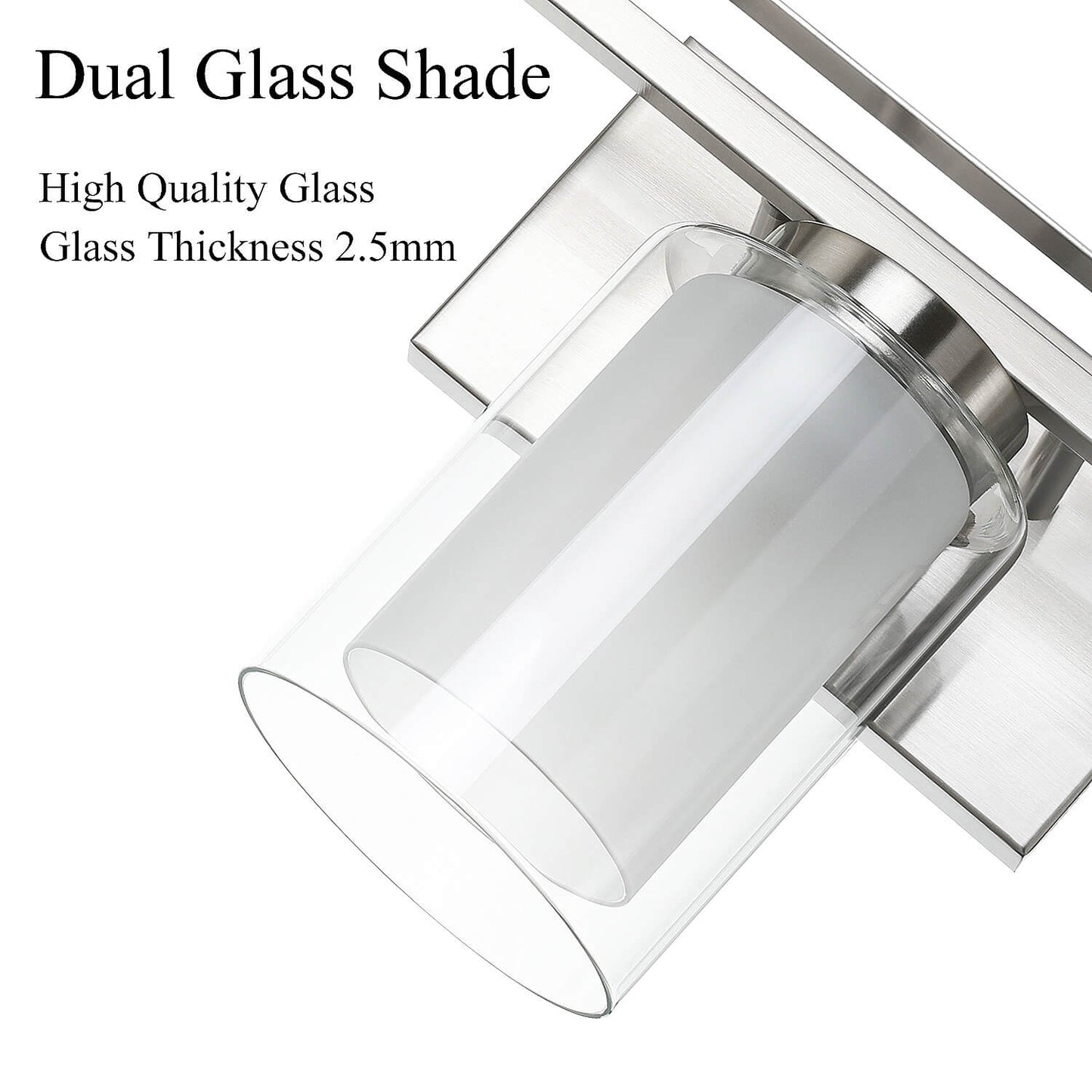 3 Light Bathroom Vanity Lighting with Dual Glass Shade in Brushed Nickel XB-W1195-3-BN