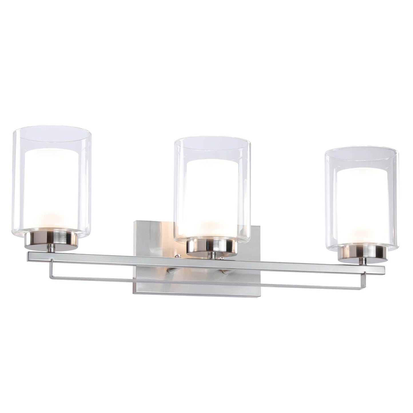 3 Light Bathroom Vanity Lighting with Dual Glass Shade in Brushed Nickel XB-W1195-3-BN