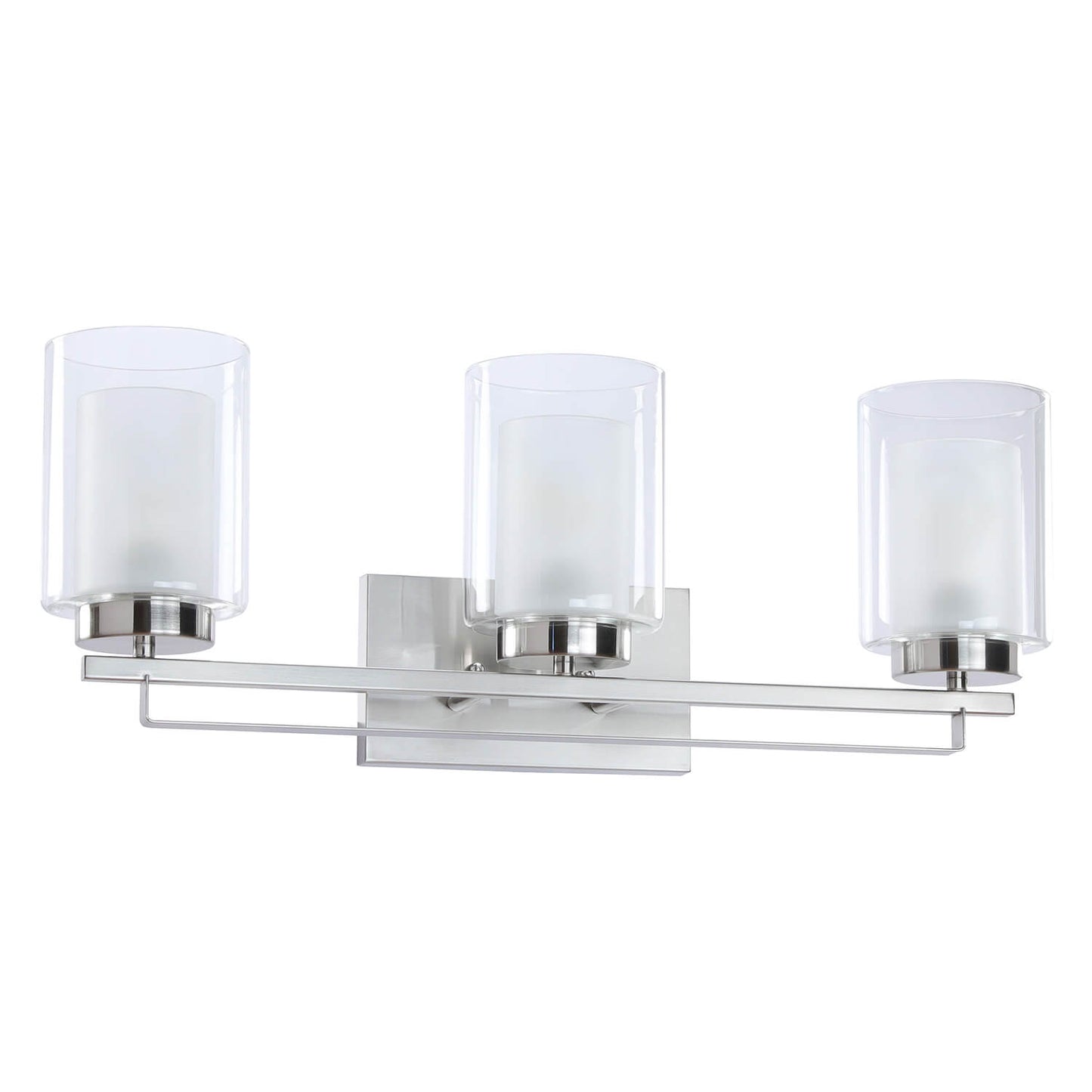 3 Light Bathroom Vanity Lighting with Dual Glass Shade in Brushed Nickel XB-W1195-3-BN