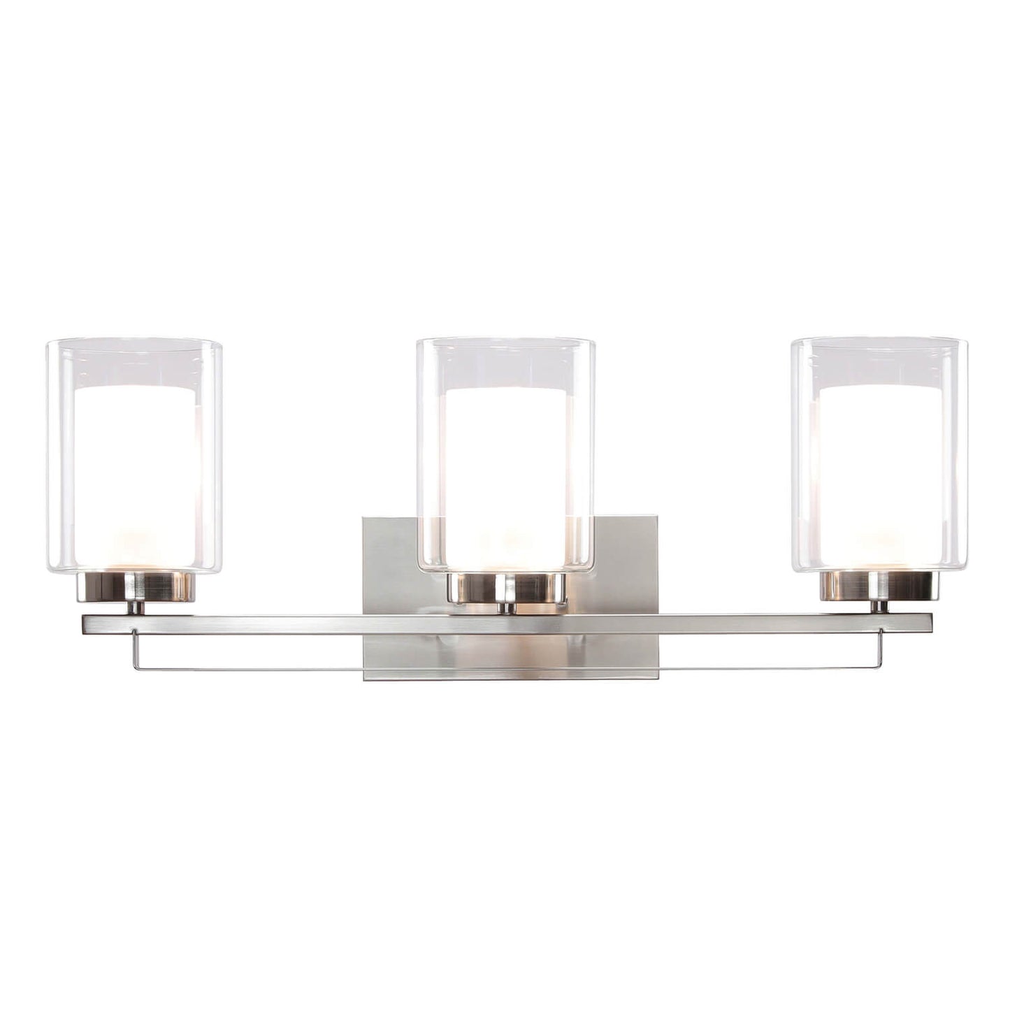 3 Light Bathroom Vanity Lighting with Dual Glass Shade in Brushed Nickel XB-W1195-3-BN