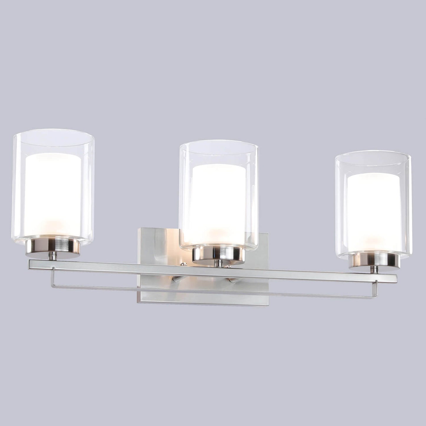 3 Light Bathroom Vanity Lighting with Dual Glass Shade in Brushed Nickel XB-W1195-3-BN
