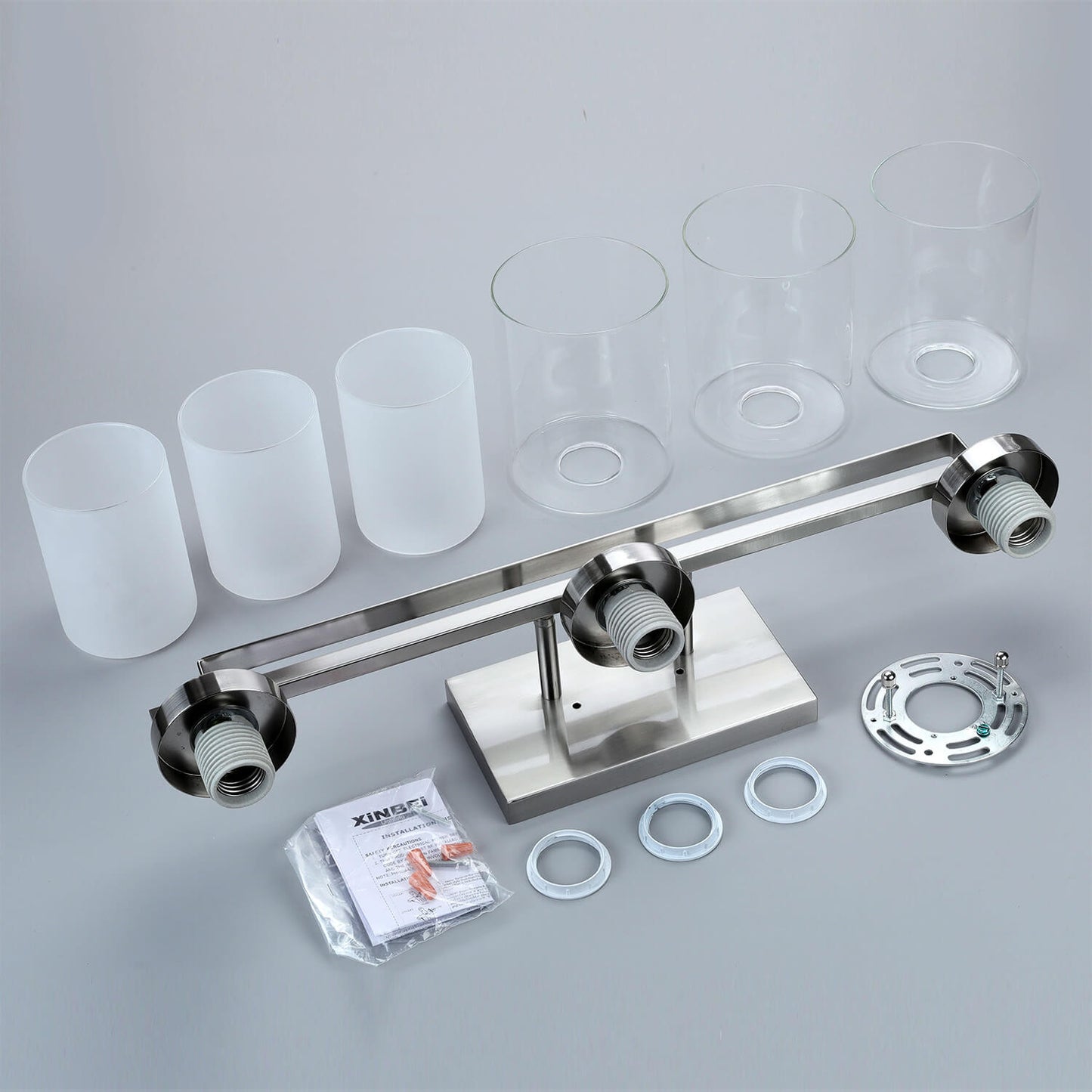 3 Light Bathroom Vanity Lighting with Dual Glass Shade in Brushed Nickel XB-W1195-3-BN