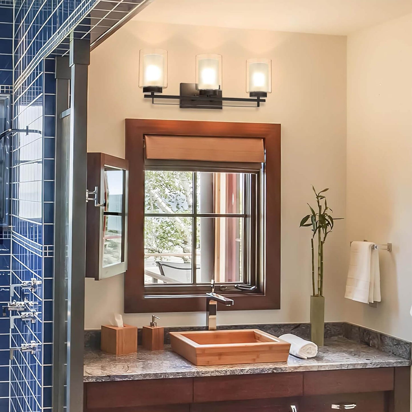 3 Light Bathroom Vanity Lighting with Dual Glass in Dark Bronze XB-W1195-3-DB