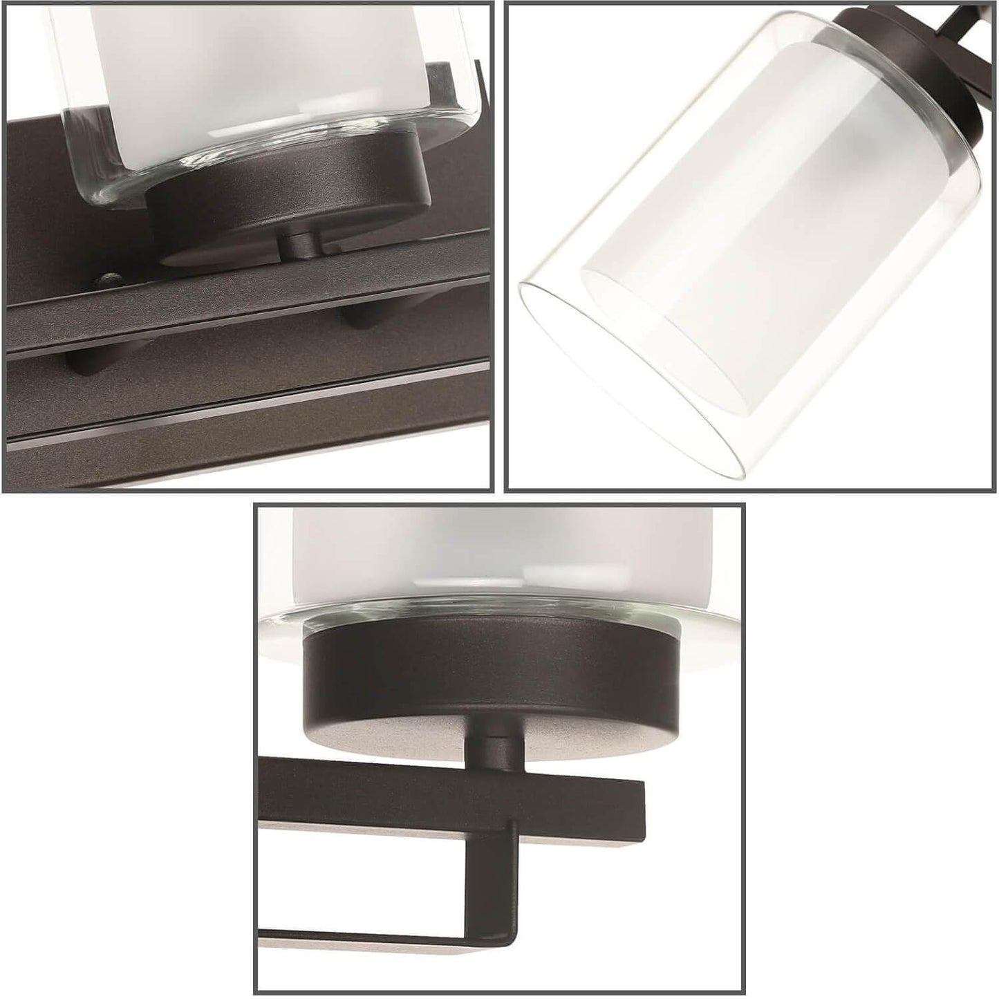 3 Light Bathroom Vanity Lighting with Dual Glass in Dark Bronze XB-W1195-3-DB