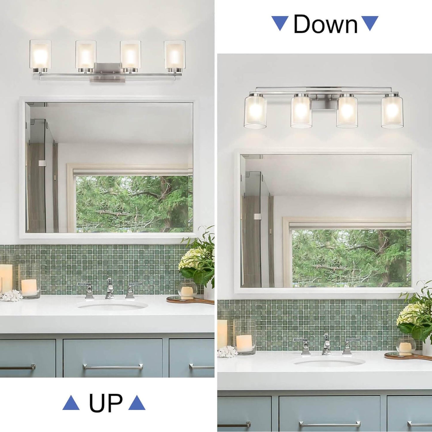 4 Light Bathroom Vanity Lighting with Dual Glass Shade in Brushed Nickel XB-W1195-4-BN