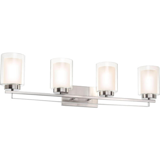 4 Light Bathroom Vanity Lighting with Dual Glass Shade in Brushed Nickel XB-W1195-4-BN