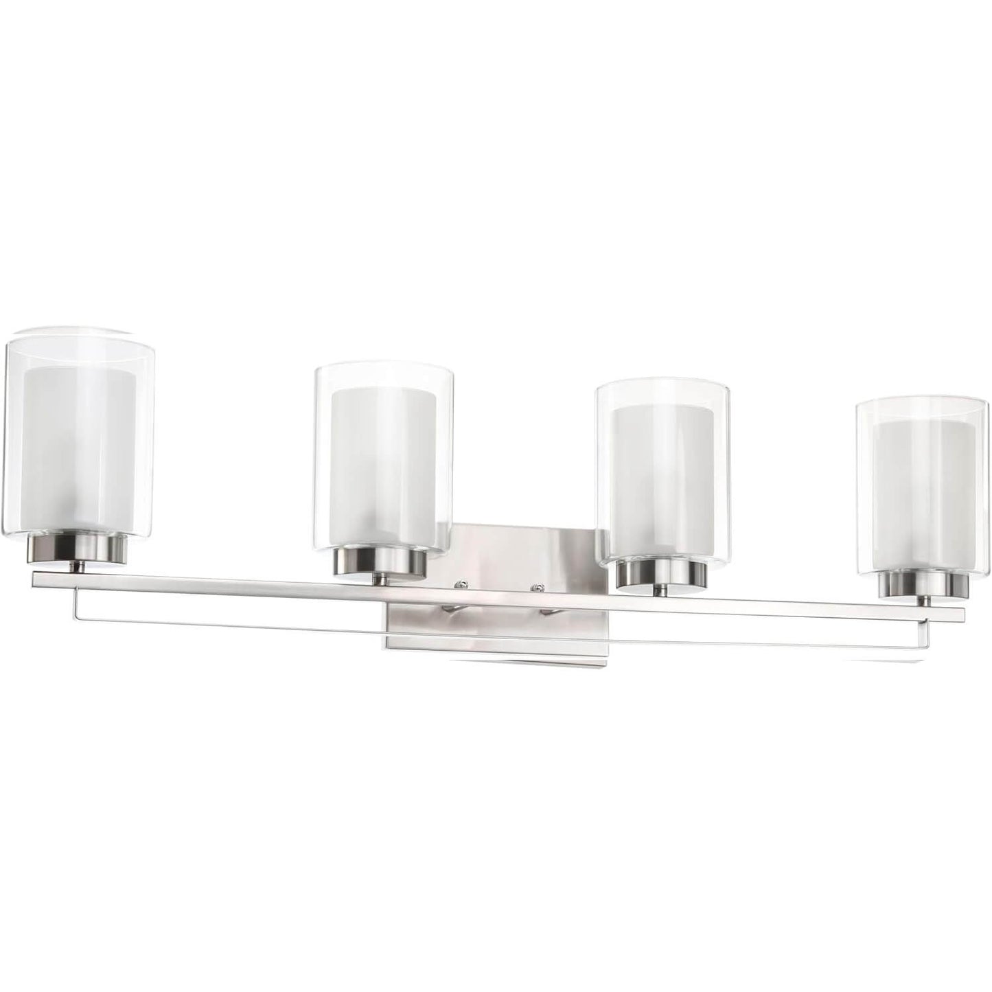 4 Light Bathroom Vanity Lighting with Dual Glass Shade in Brushed Nickel XB-W1195-4-BN