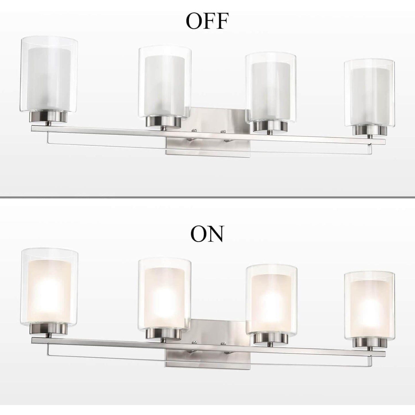 4 Light Bathroom Vanity Lighting with Dual Glass Shade in Brushed Nickel XB-W1195-4-BN