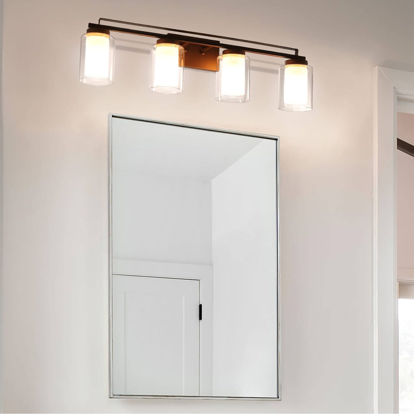 4 Light Bathroom Vanity Lighting with Dual Glass Shade in Dark Bronze XB-W1195-4-DB