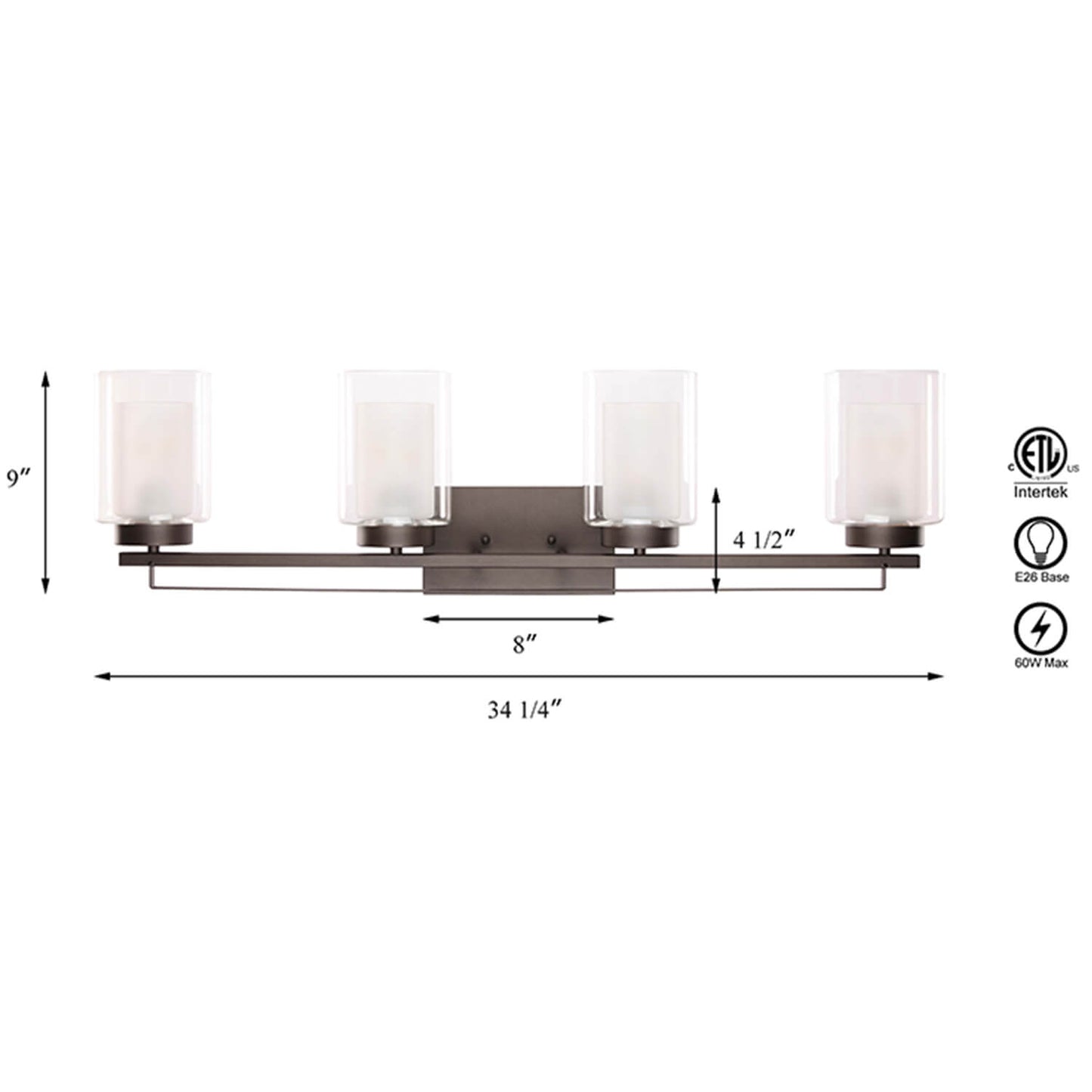 4 Light Bathroom Vanity Lighting with Dual Glass Shade in Dark Bronze XB-W1195-4-DB