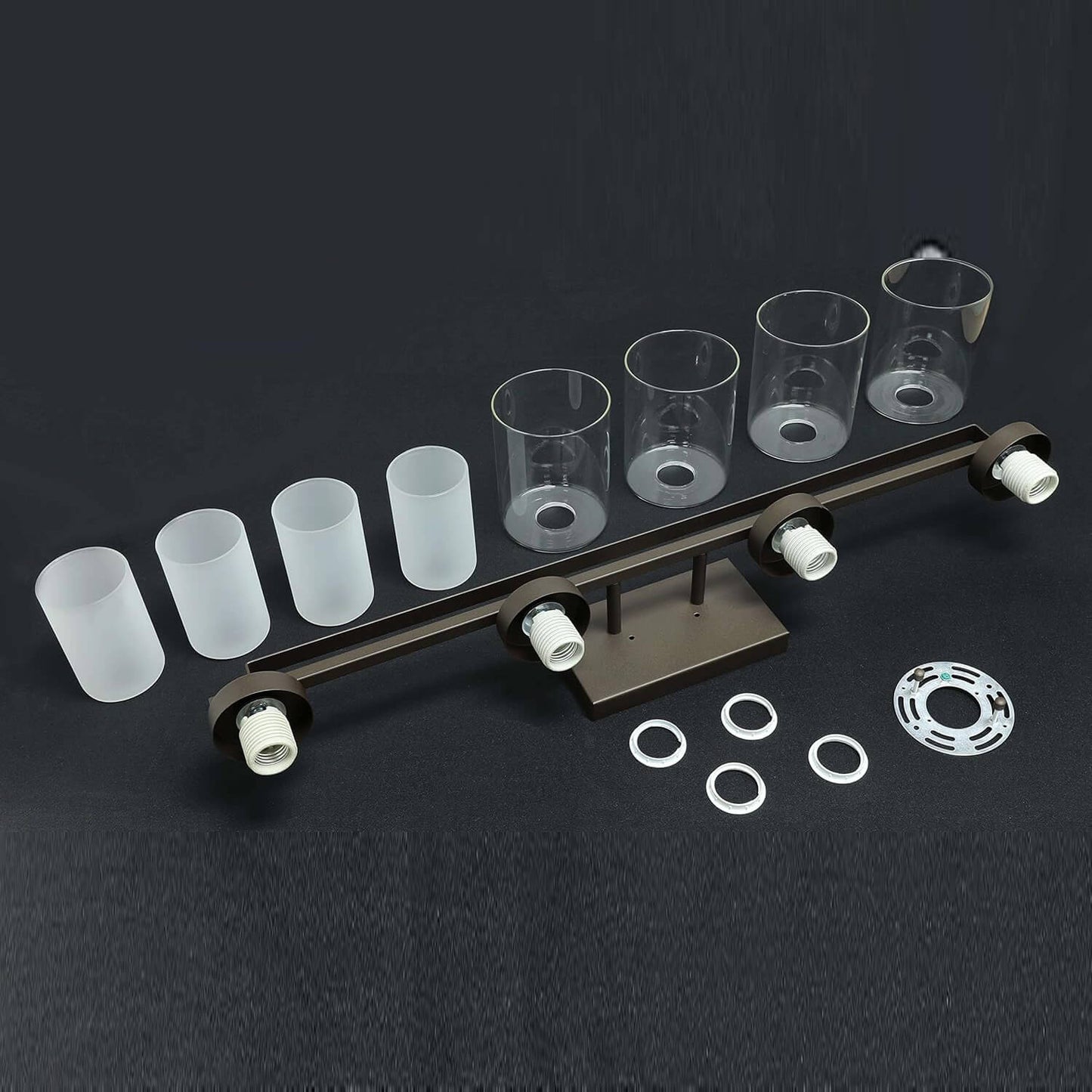 4 Light Bathroom Vanity Lighting with Dual Glass Shade in Dark Bronze XB-W1195-4-DB