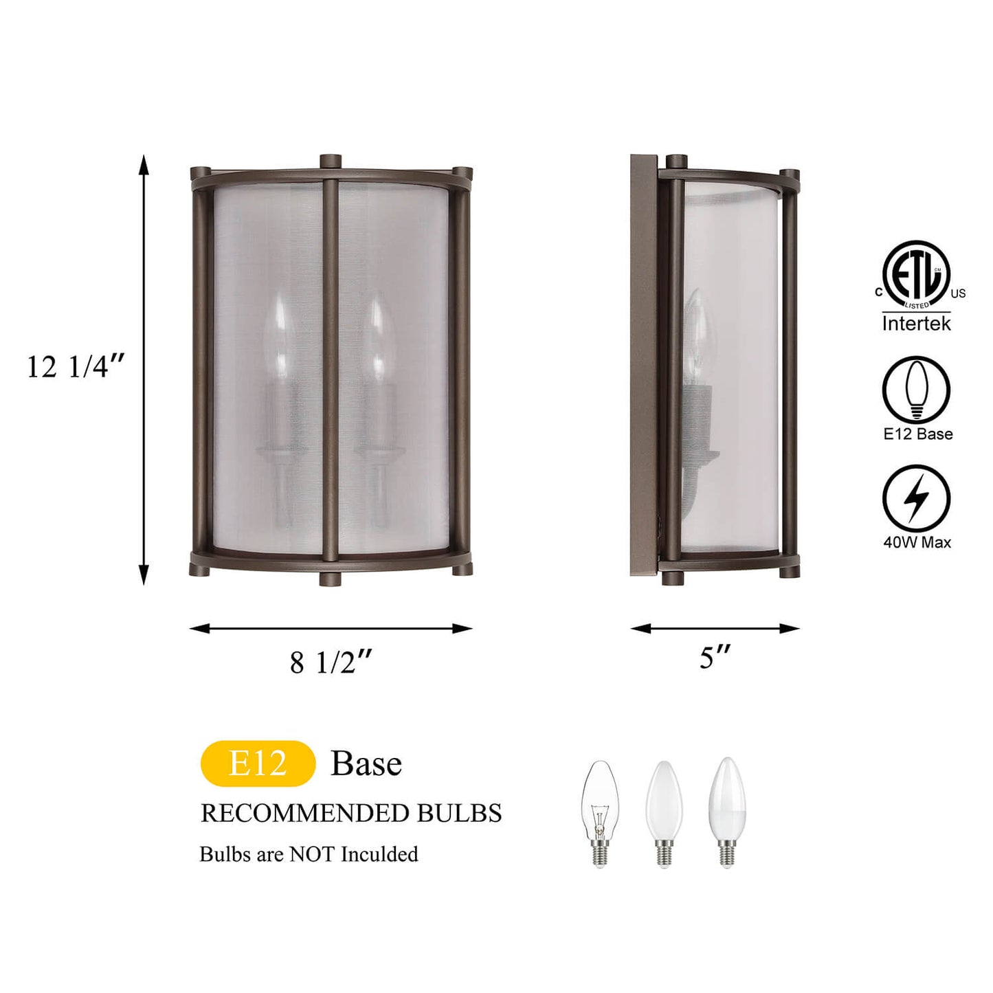 Dark Bronze 2-Light Wall Sconce for Living Room & Hallway XB-W1199-DB