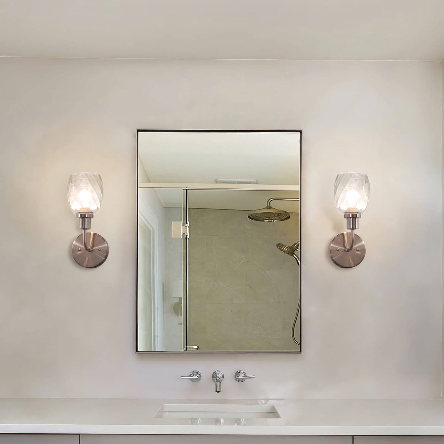 Wall Sconce, 1 Light Bathroom Vanity Wall Light with Clear Glass, Brushed Nickel XB-W1210-1-BN