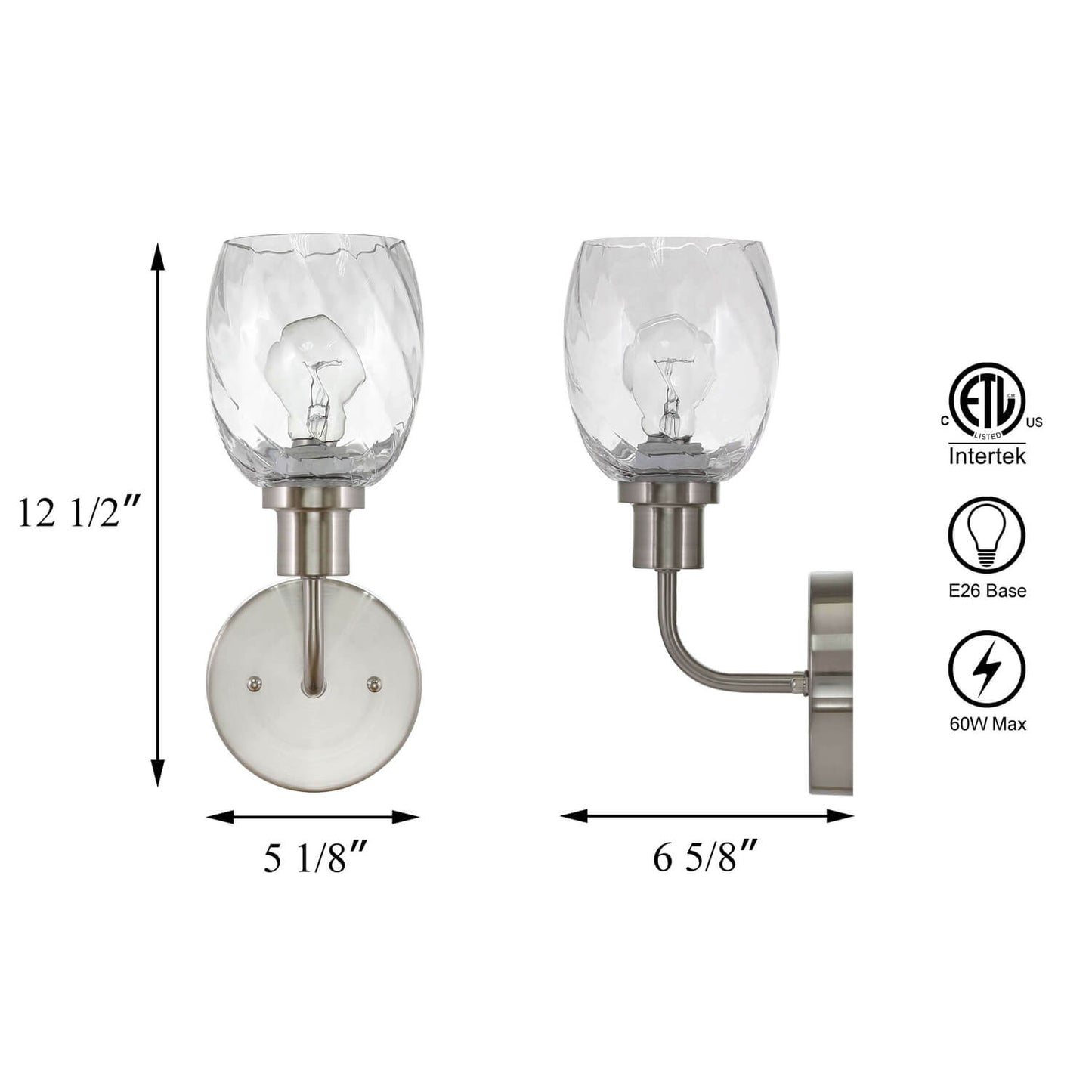 Wall Sconce, 1 Light Bathroom Vanity Wall Light with Clear Glass, Brushed Nickel XB-W1210-1-BN