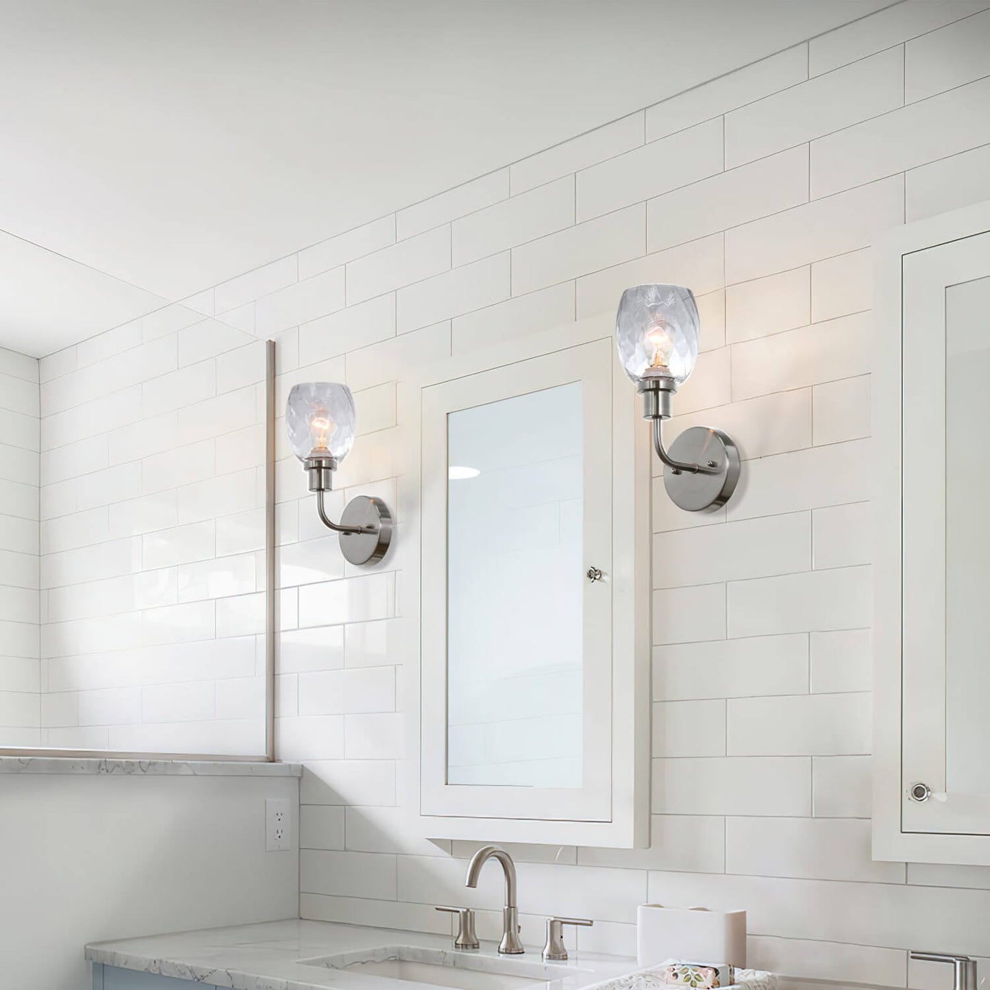Wall Sconce, 1 Light Bathroom Vanity Wall Light with Clear Glass, Brushed Nickel XB-W1210-1-BN