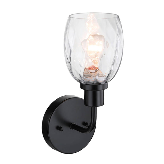 Wall Sconce, 1 Light Bathroom Vanity Wall Light with Clear Glass, Matte Black XB-W1210-1-MBK