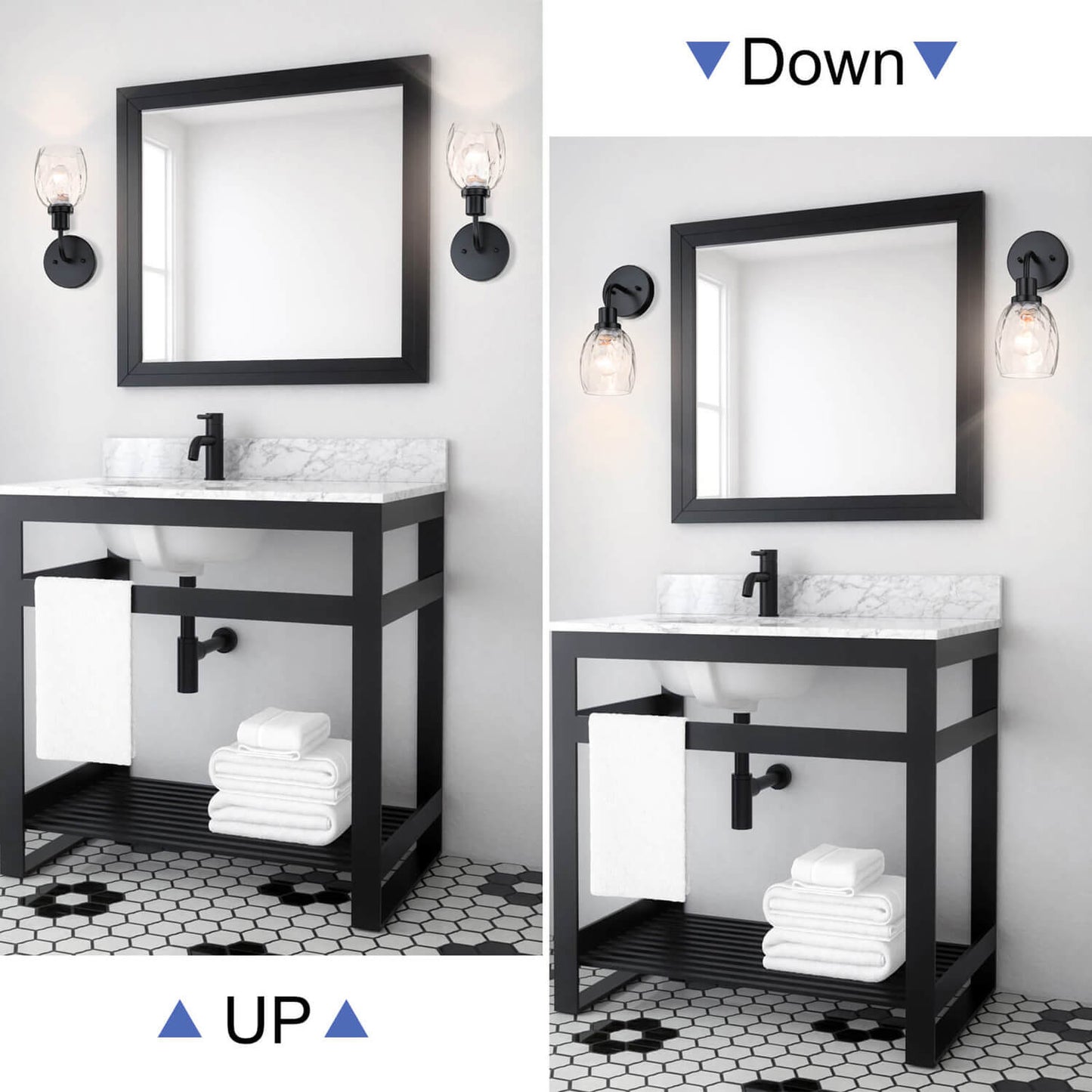 Wall Sconce, 1 Light Bathroom Vanity Wall Light with Clear Glass, Matte Black XB-W1210-1-MBK