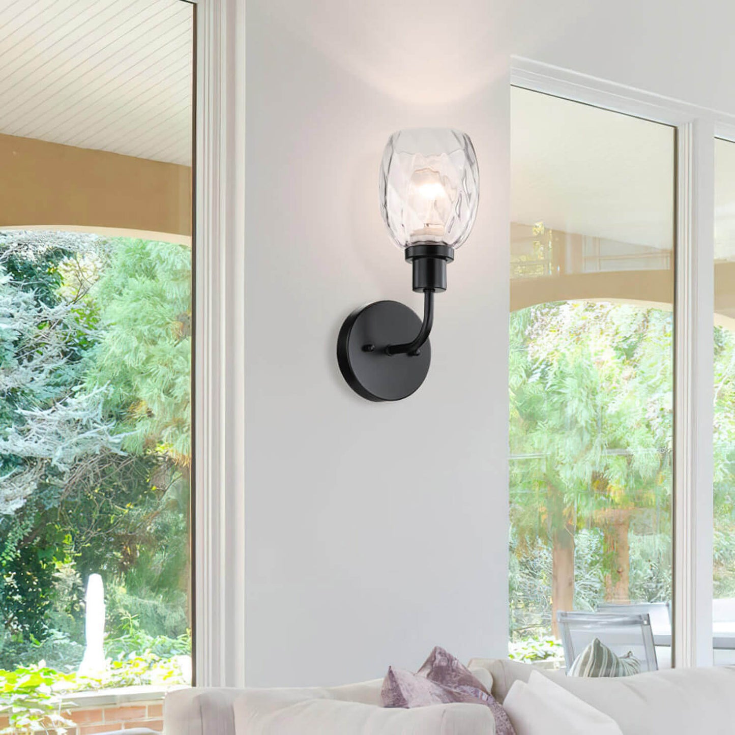 Wall Sconce, 1 Light Bathroom Vanity Wall Light with Clear Glass, Matte Black XB-W1210-1-MBK