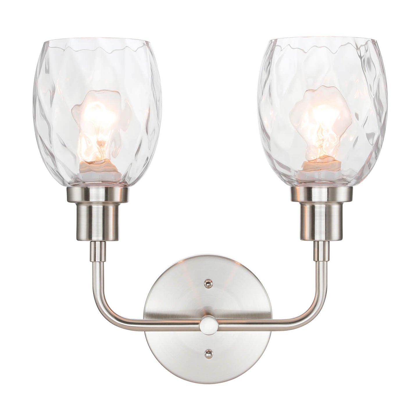 2-Light Bathroom Vanity Wall Sconce, Clear Glass Shade, Brushed Nickel Finish XB-W1210-2-BN