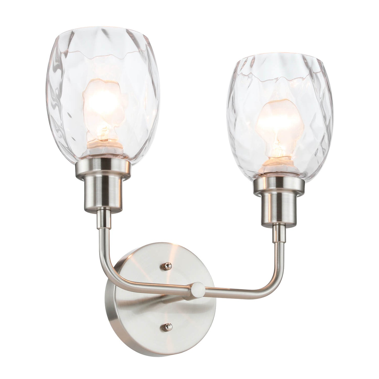 2-Light Bathroom Vanity Wall Sconce, Clear Glass Shade, Brushed Nickel Finish XB-W1210-2-BN