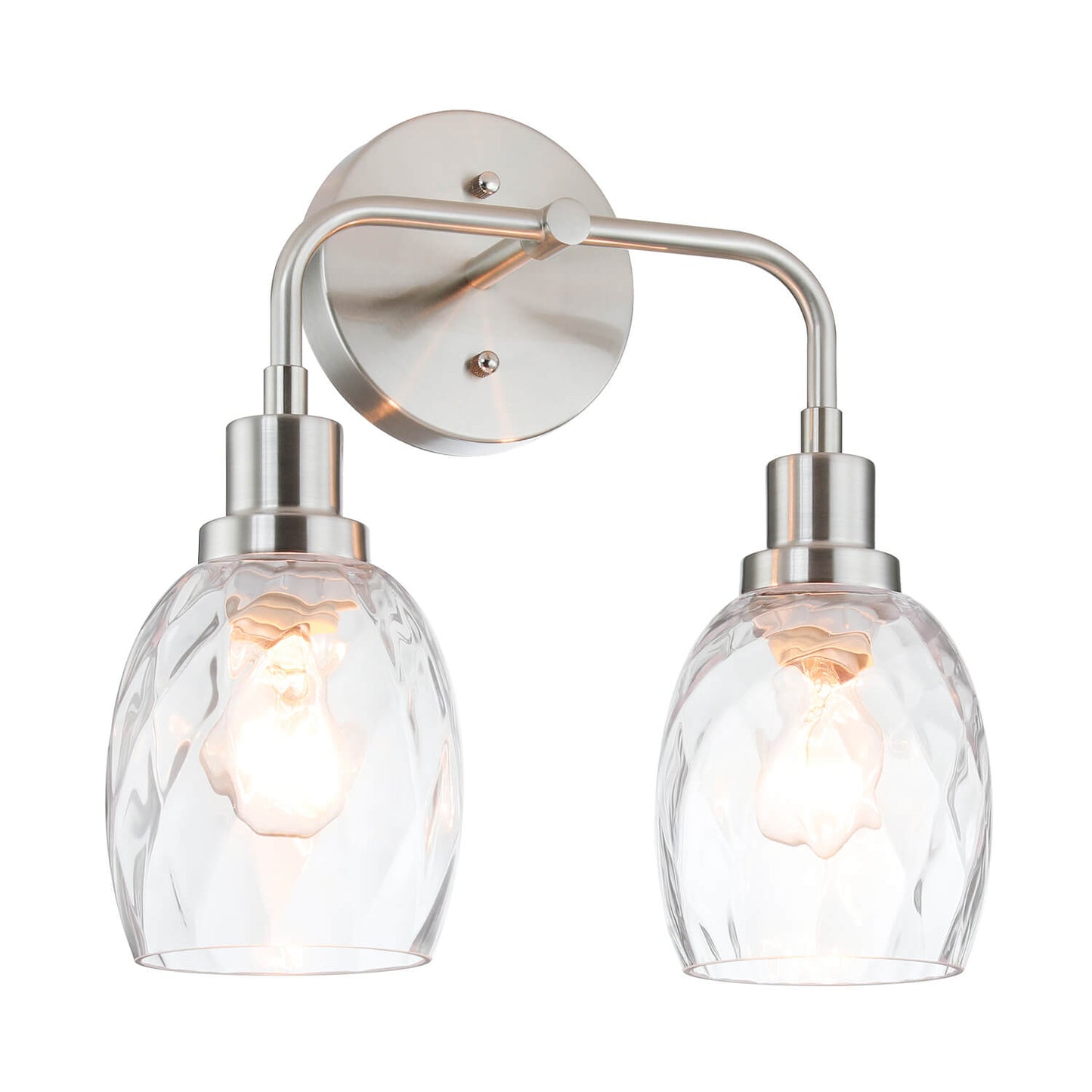2-Light Bathroom Vanity Wall Sconce, Clear Glass Shade, Brushed Nickel Finish XB-W1210-2-BN