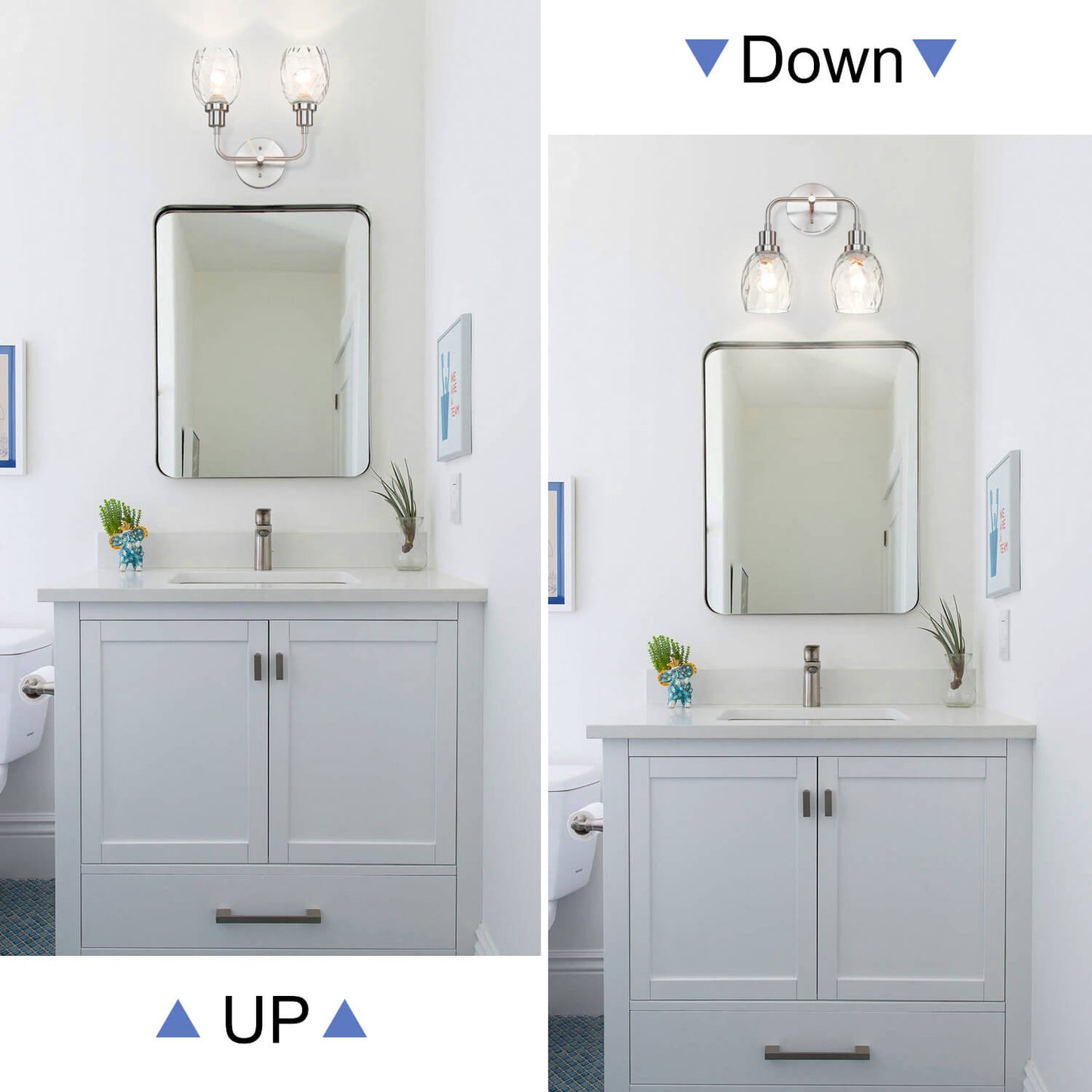 2-Light Bathroom Vanity Wall Sconce, Clear Glass Shade, Brushed Nickel Finish XB-W1210-2-BN