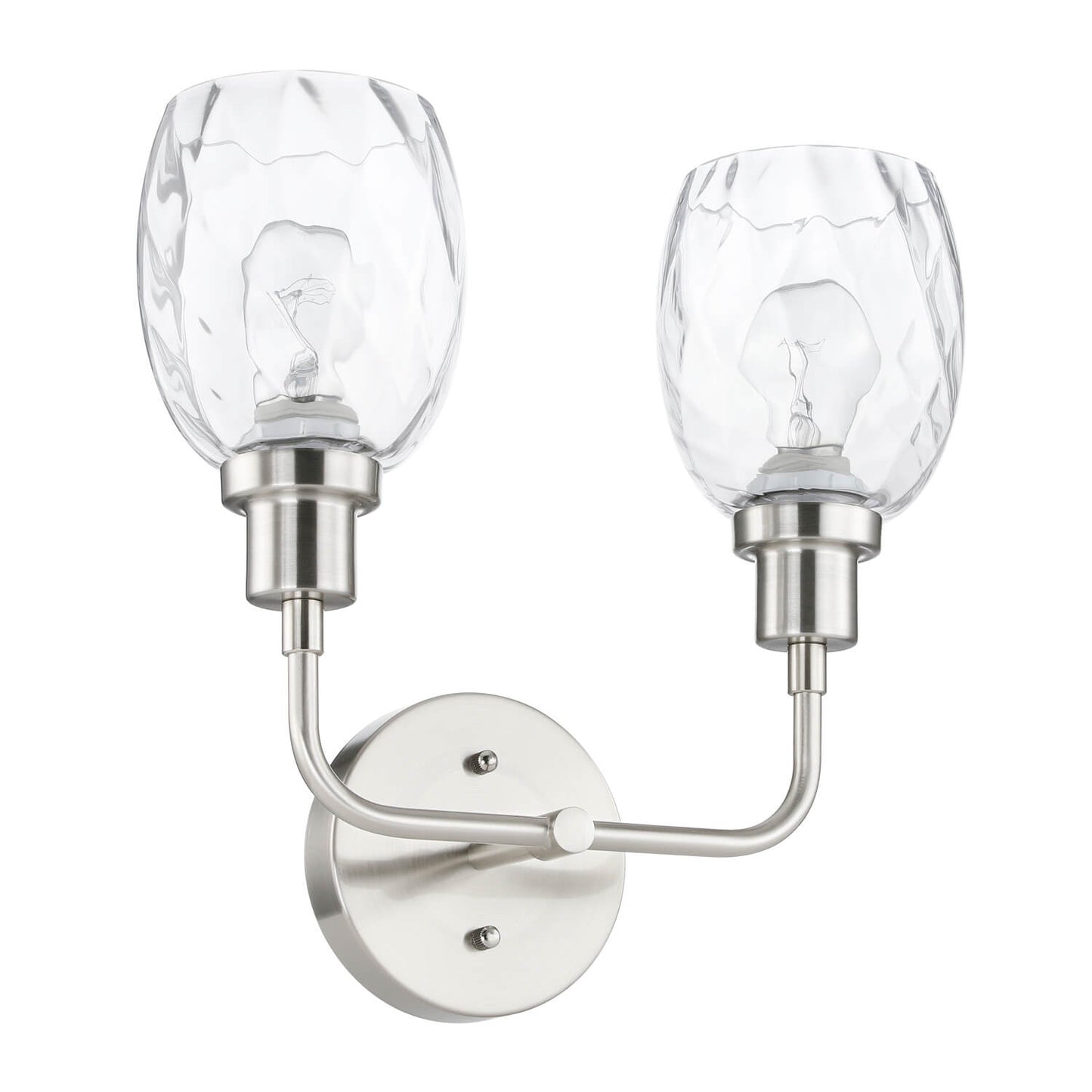 2-Light Bathroom Vanity Wall Sconce, Clear Glass Shade, Brushed Nickel Finish XB-W1210-2-BN