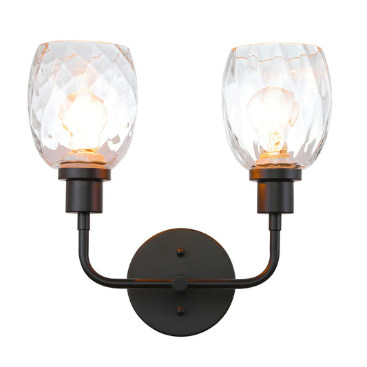 2-Light Bathroom Vanity Wall Sconce, Clear Glass Shade, Matte Black XB-W1210-2-MBK