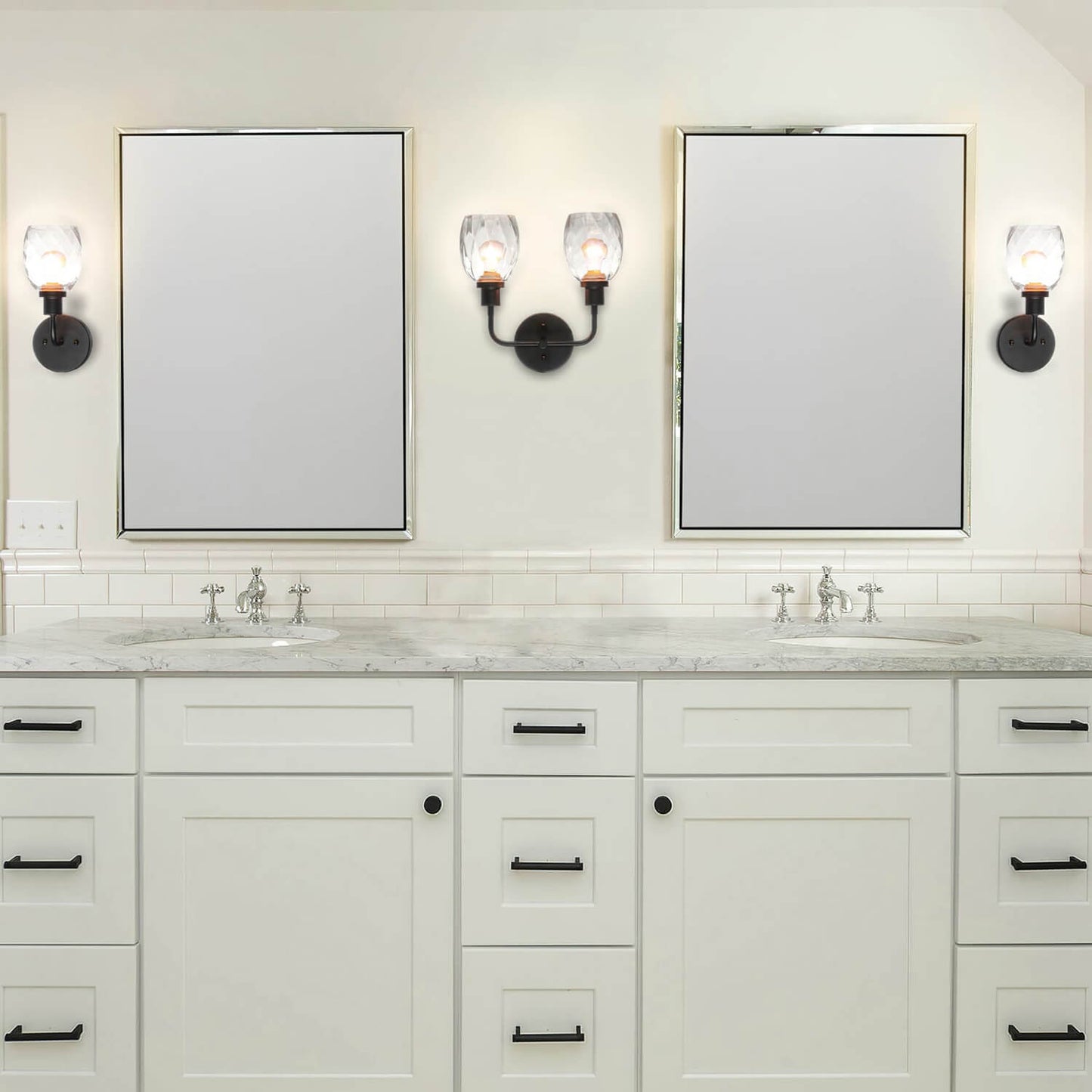 2-Light Bathroom Vanity Wall Sconce, Clear Glass Shade, Matte Black XB-W1210-2-MBK