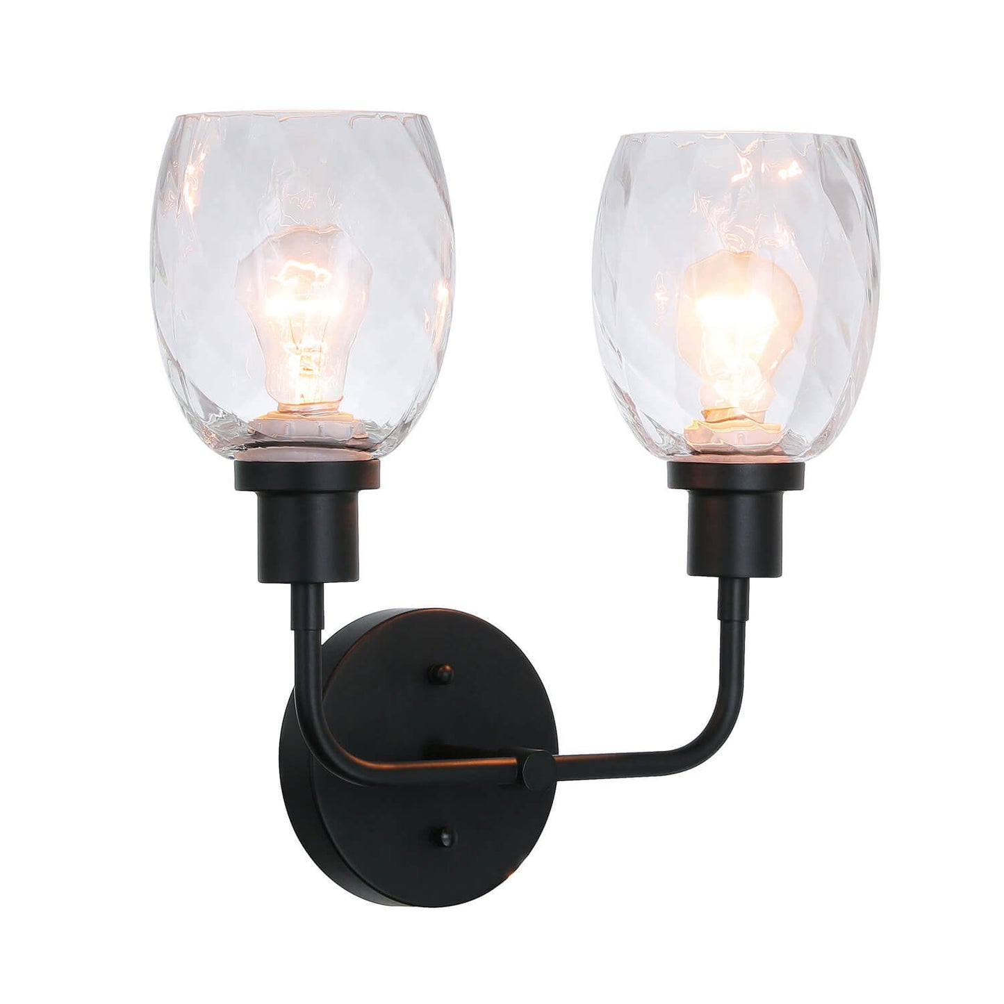 2-Light Bathroom Vanity Wall Sconce, Clear Glass Shade, Matte Black XB-W1210-2-MBK