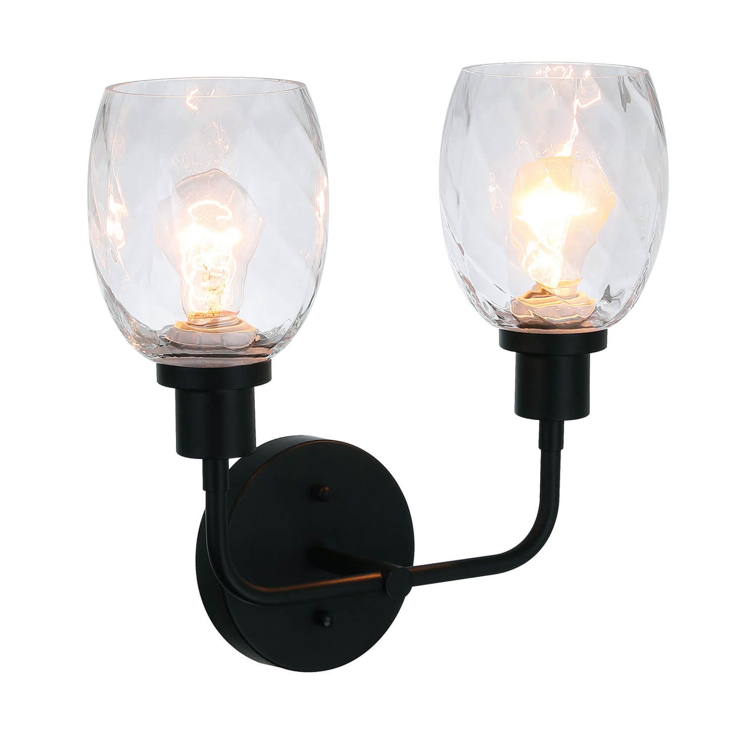 2-Light Bathroom Vanity Wall Sconce, Clear Glass Shade, Matte Black XB-W1210-2-MBK
