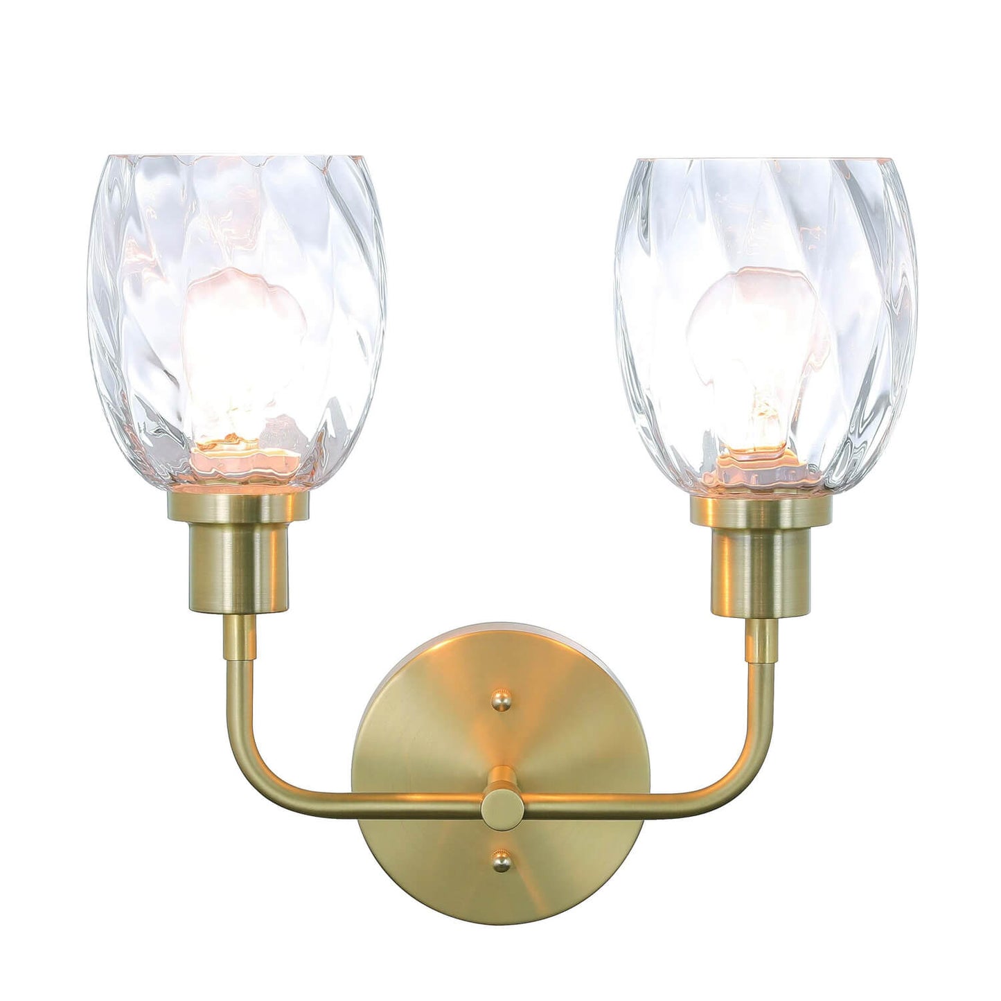 Wall Sconce, 2 Light Bathroom Vanity Wall Light with Clear Glass, Satin Brass Finish XB-W1210-2-SB