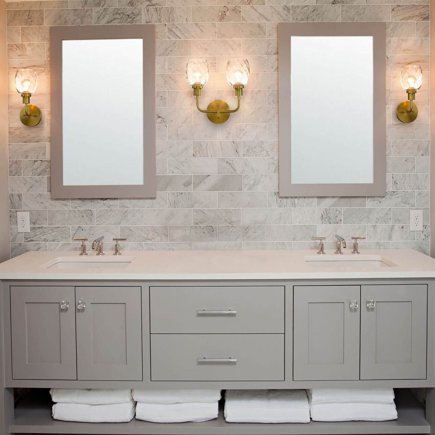 Wall Sconce, 2 Light Bathroom Vanity Wall Light with Clear Glass, Satin Brass Finish XB-W1210-2-SB