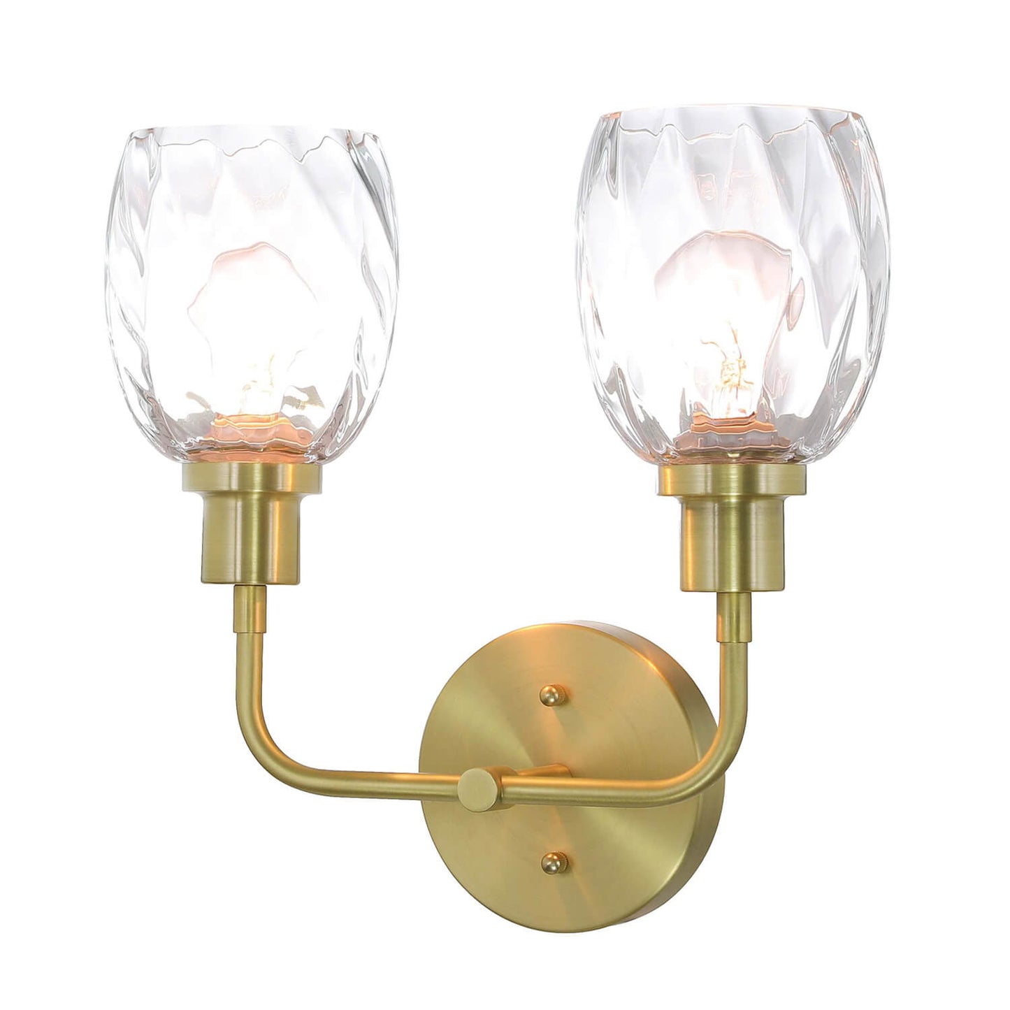 Wall Sconce, 2 Light Bathroom Vanity Wall Light with Clear Glass, Satin Brass Finish XB-W1210-2-SB